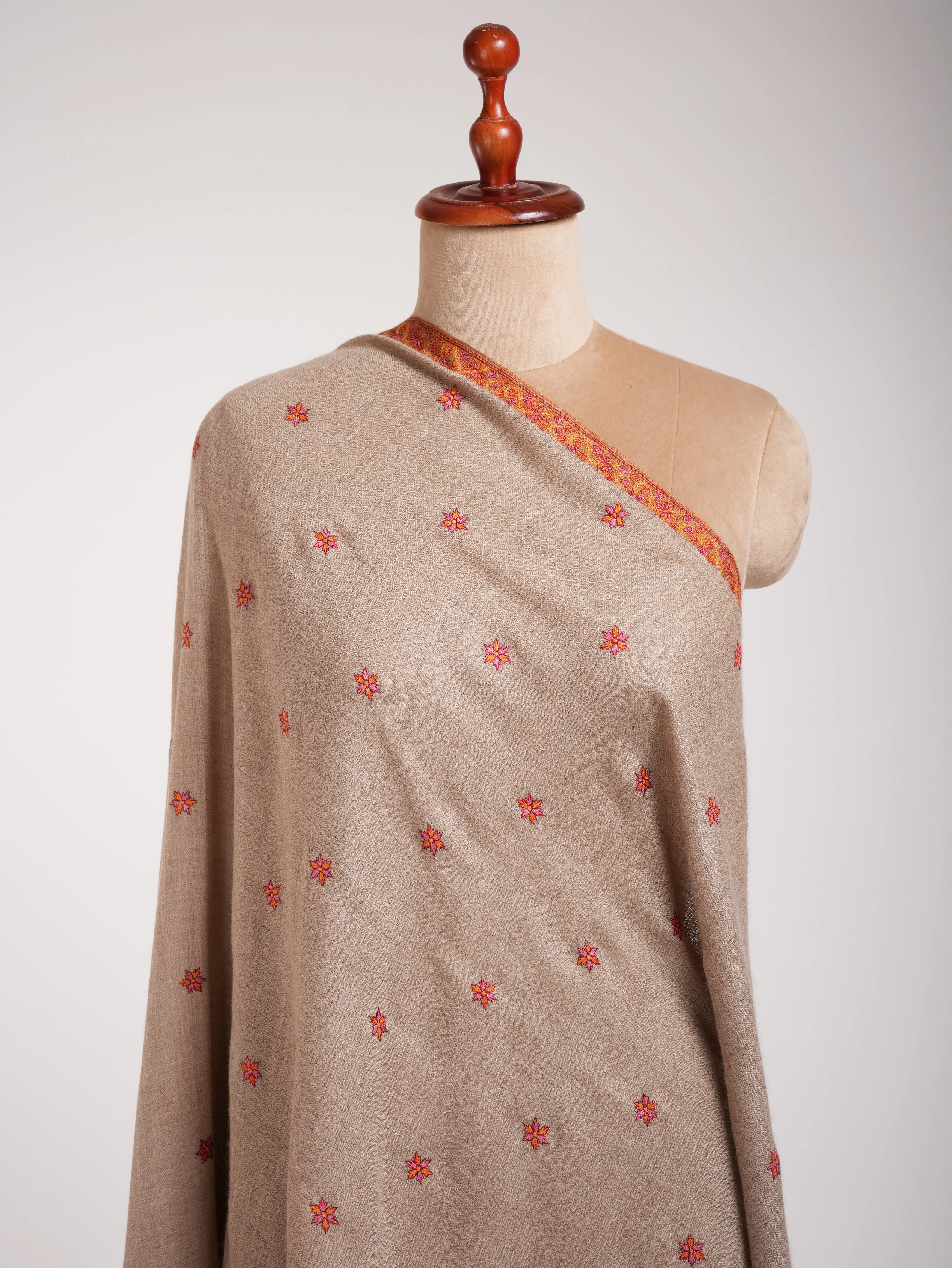 Gray Sozni Embroidered Indian Cashmere Pashmina Shawl