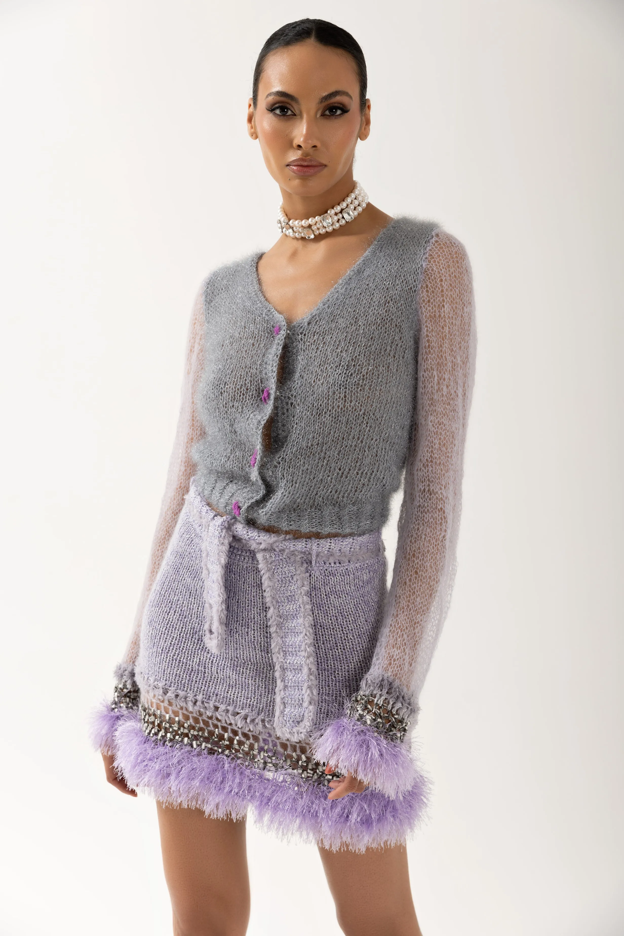 Grey Handmade Cashmere Knit Cardigan