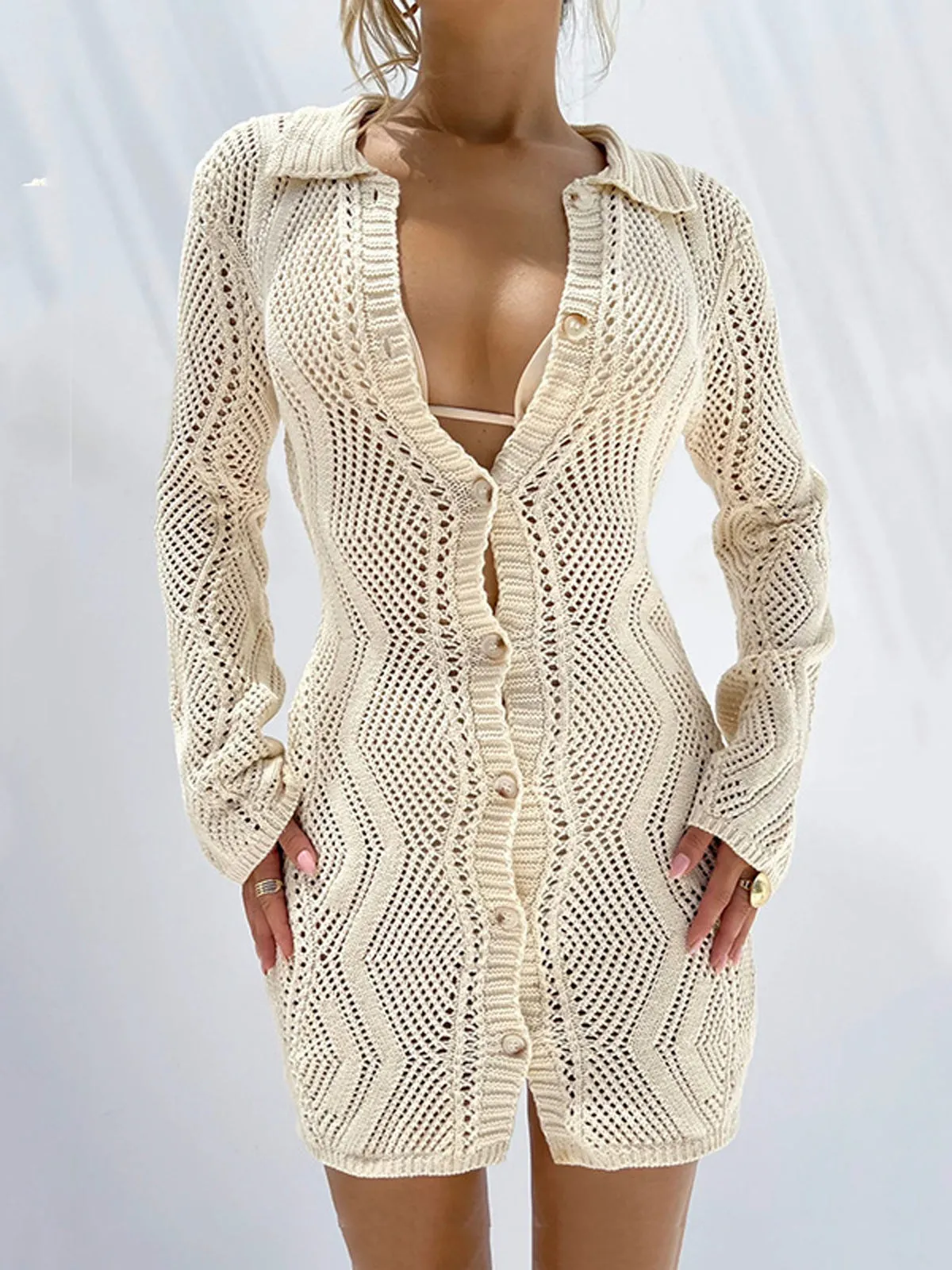 Jacquard Cardigan Graceful Short Sweater Dress