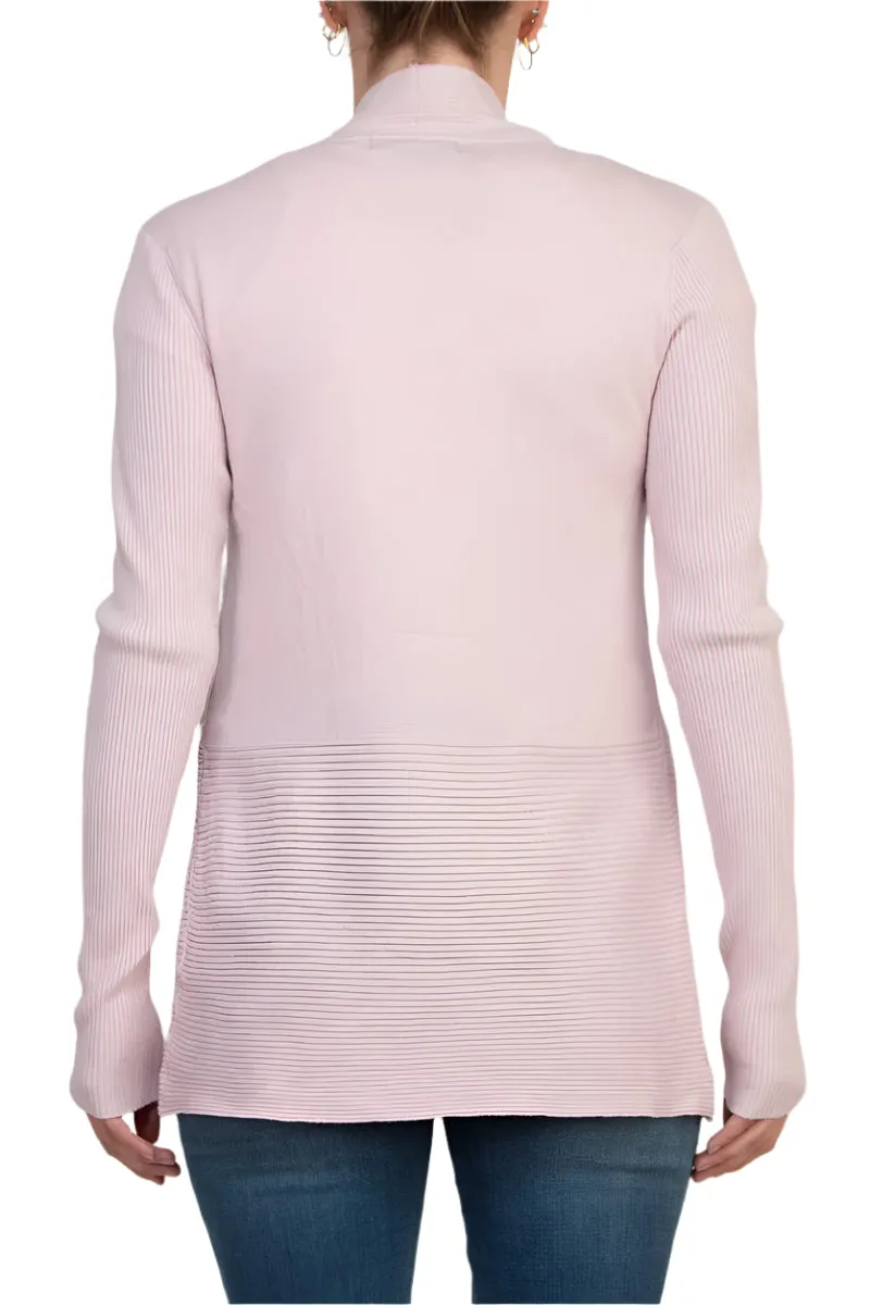 Joan Vass NY Open Front long Sleeve SharkBite Rib Detail Cardigan
