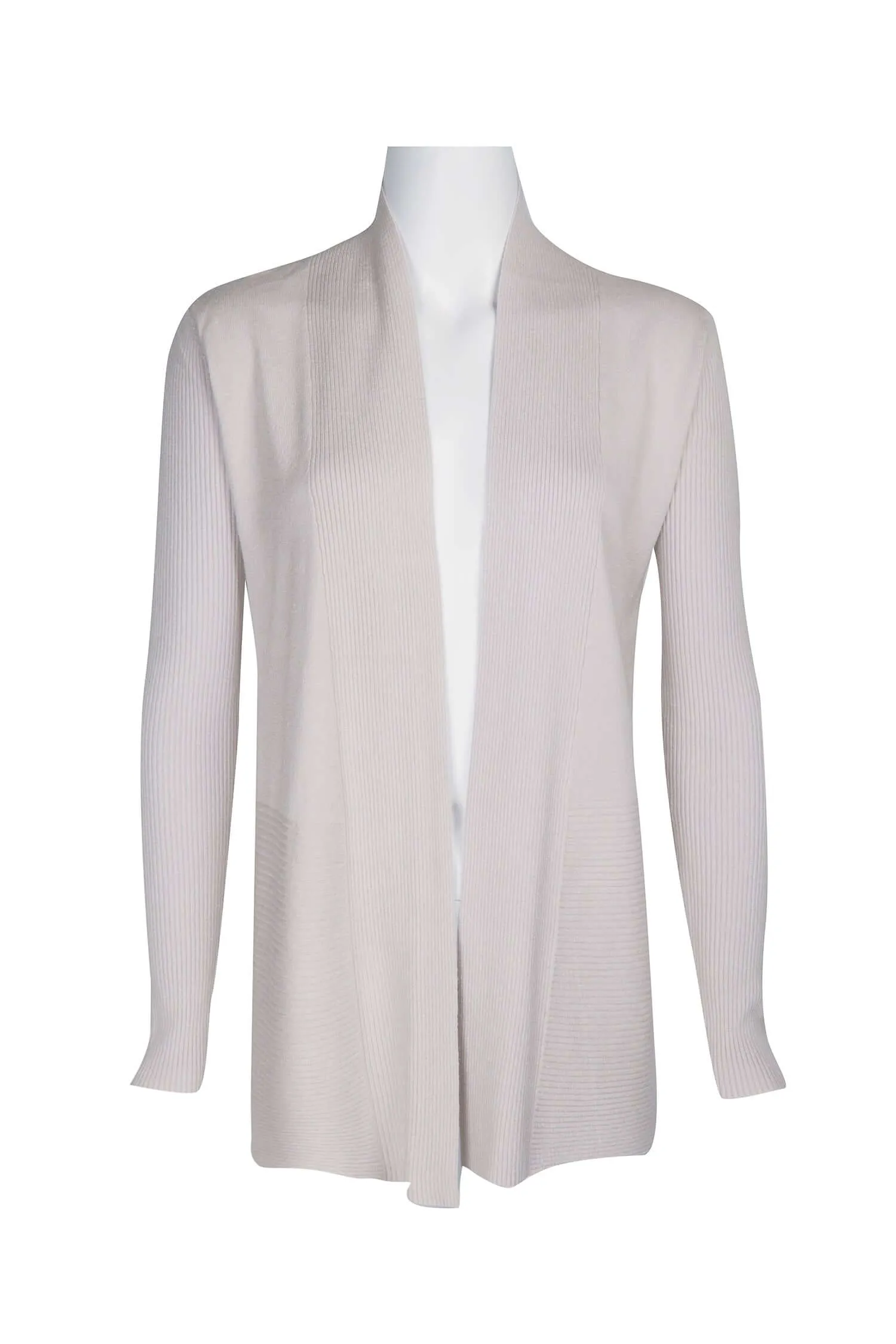 Joan Vass NY Open Front long Sleeve SharkBite Rib Detail Cardigan