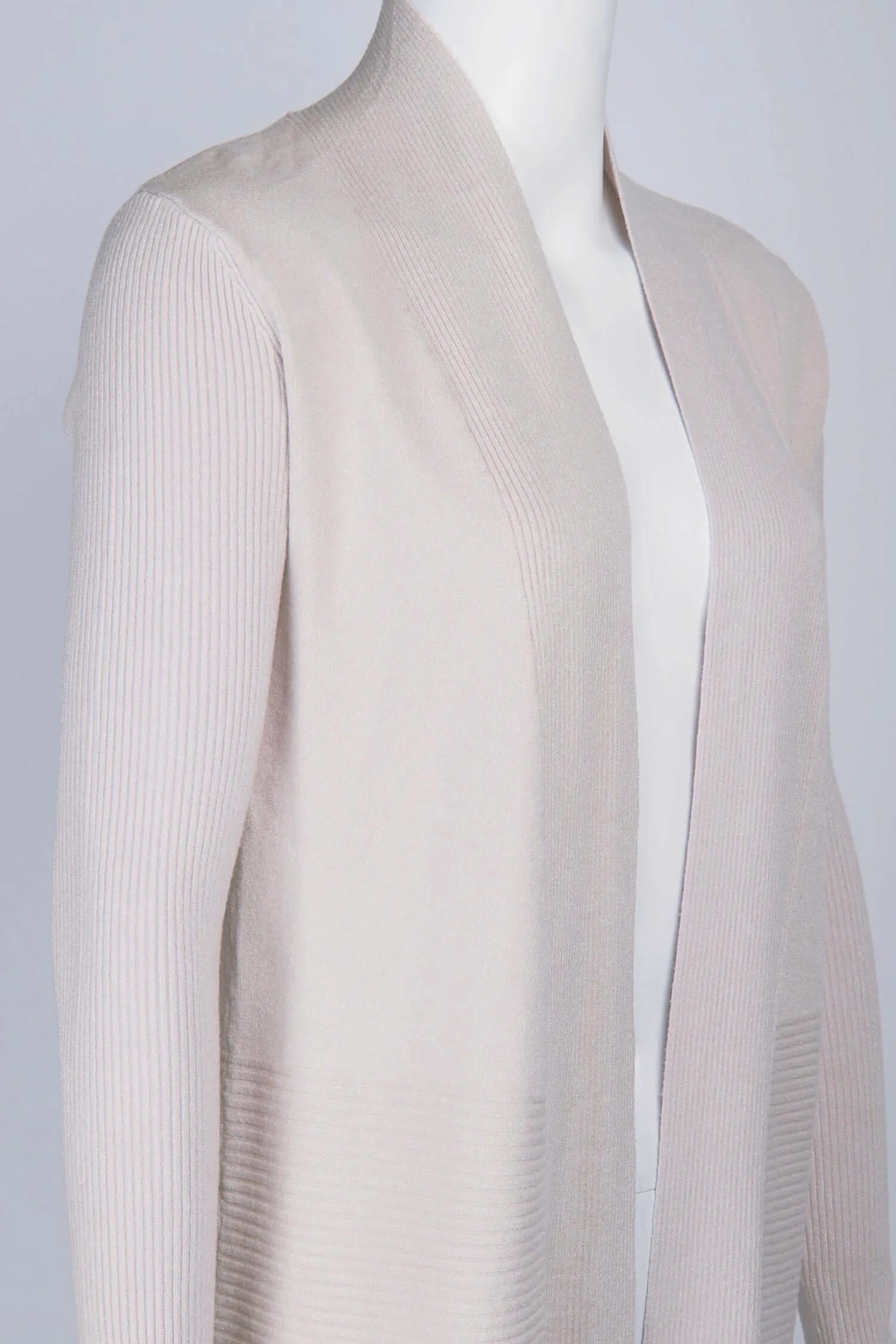 Joan Vass NY Open Front long Sleeve SharkBite Rib Detail Cardigan