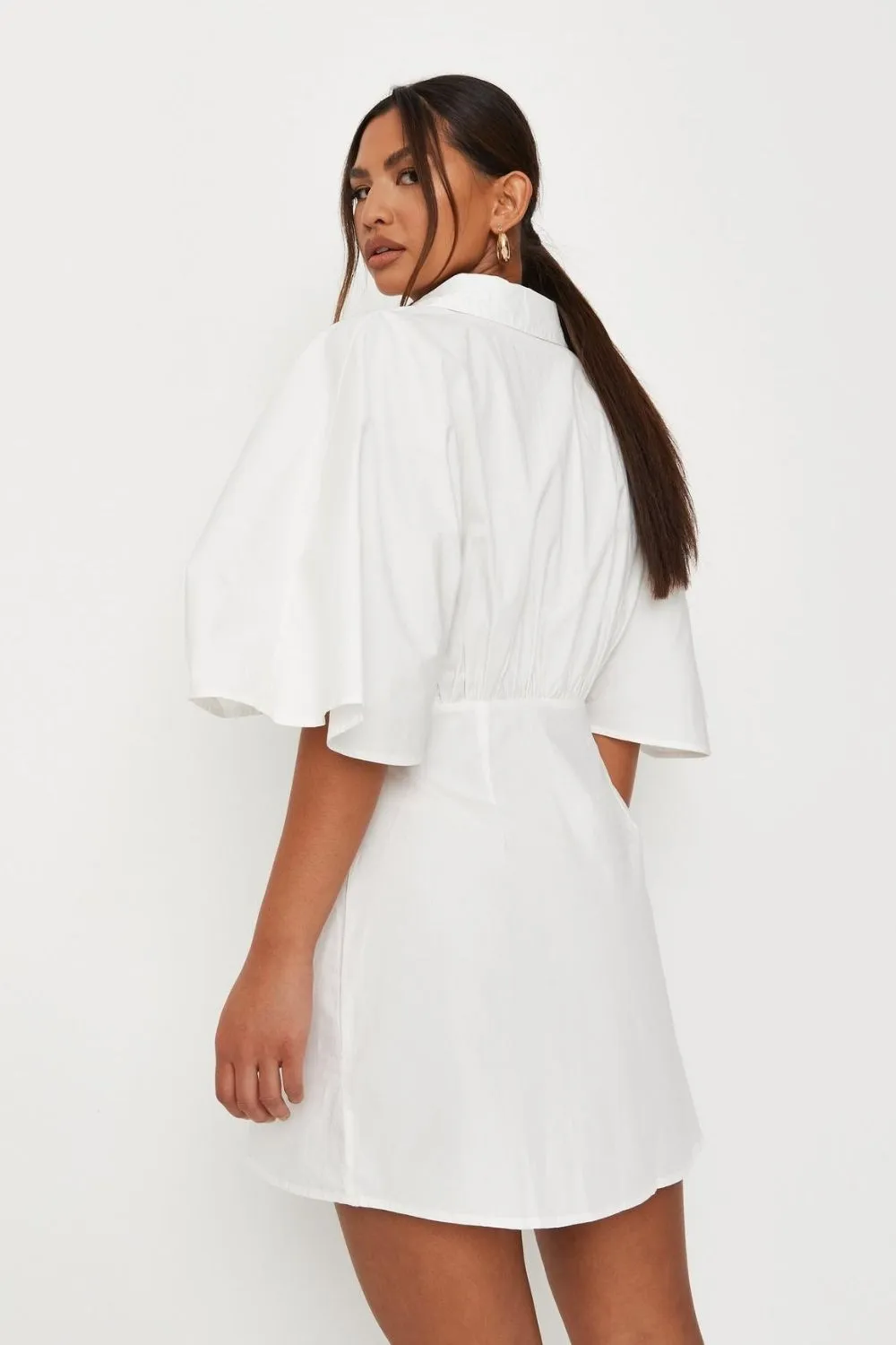 Kimono Sleeve Button Open Front white Dress