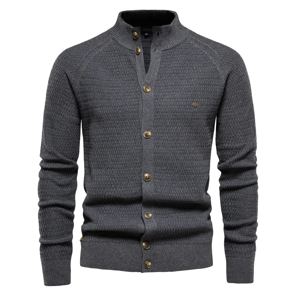 Knitted Mens Cardigan Cotton High Quality Button Mock Neck Sweater for Men New Winter Fashion Designer Cardigans Men