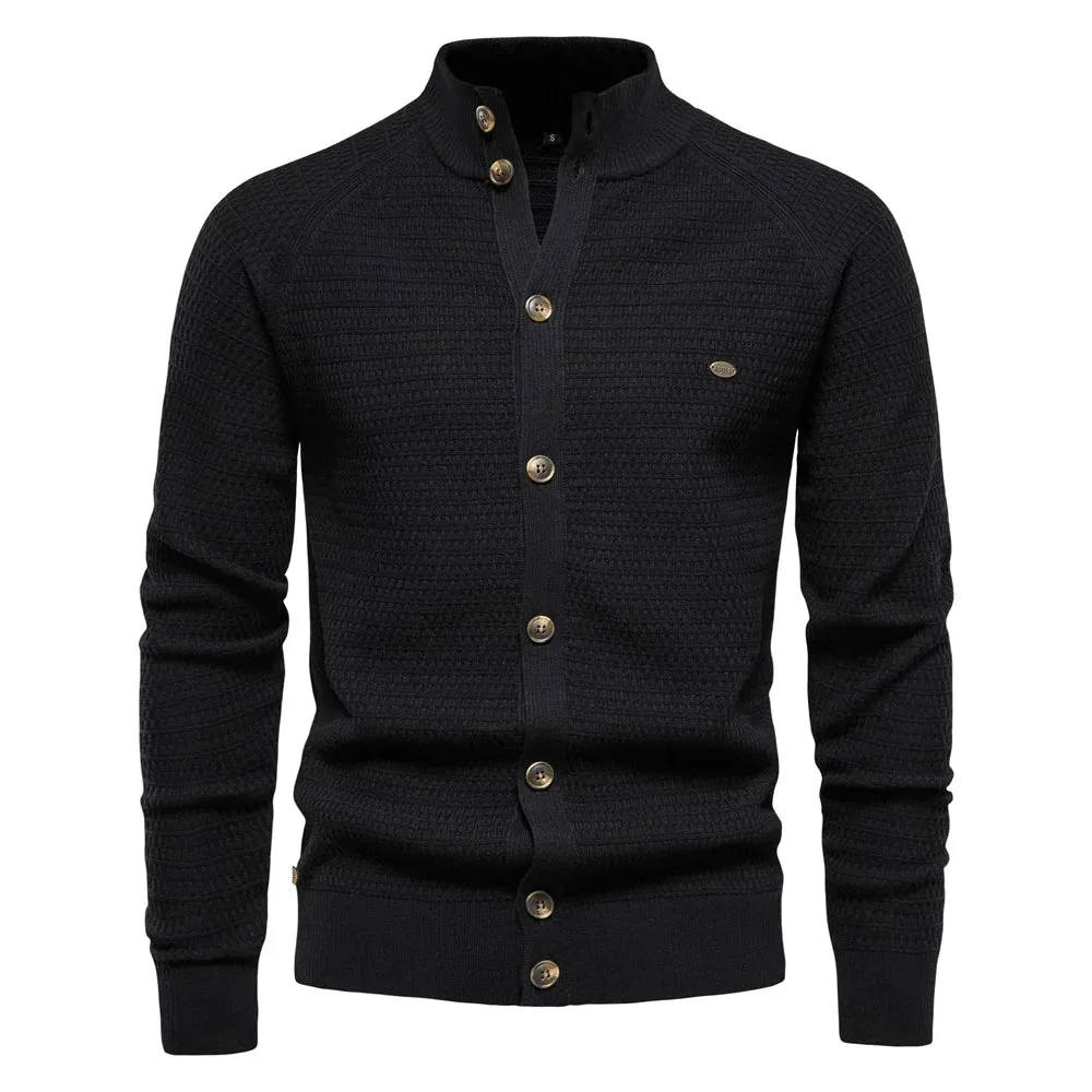 Knitted Mens Cardigan Cotton High Quality Button Mock Neck Sweater for Men New Winter Fashion Designer Cardigans Men
