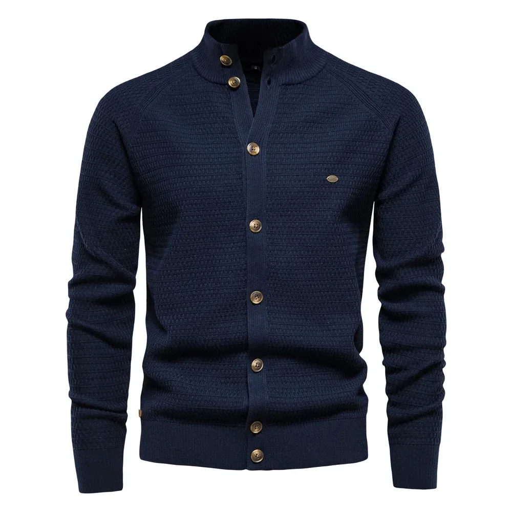 Knitted Mens Cardigan Cotton High Quality Button Mock Neck Sweater for Men New Winter Fashion Designer Cardigans Men