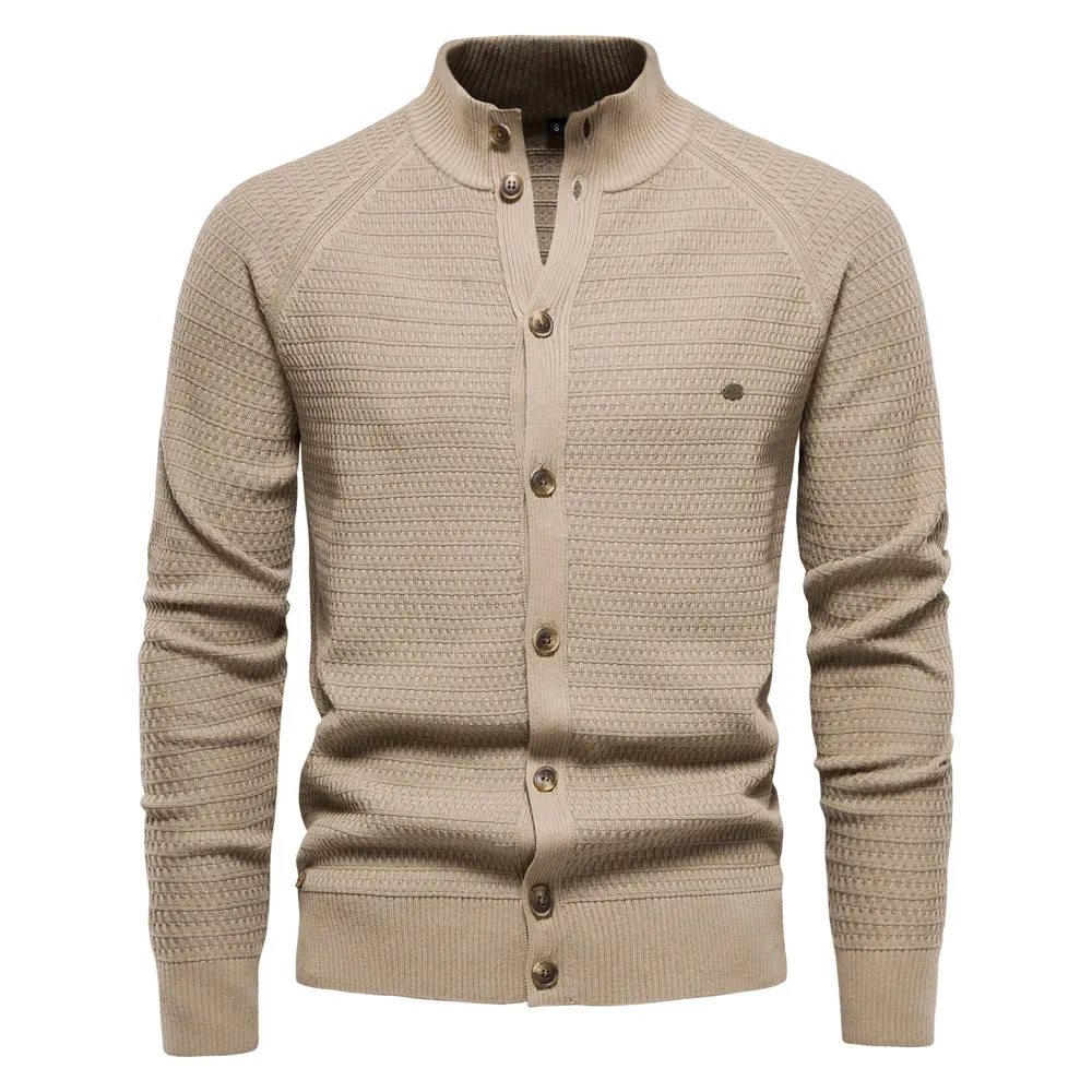 Knitted Mens Cardigan Cotton High Quality Button Mock Neck Sweater for Men New Winter Fashion Designer Cardigans Men
