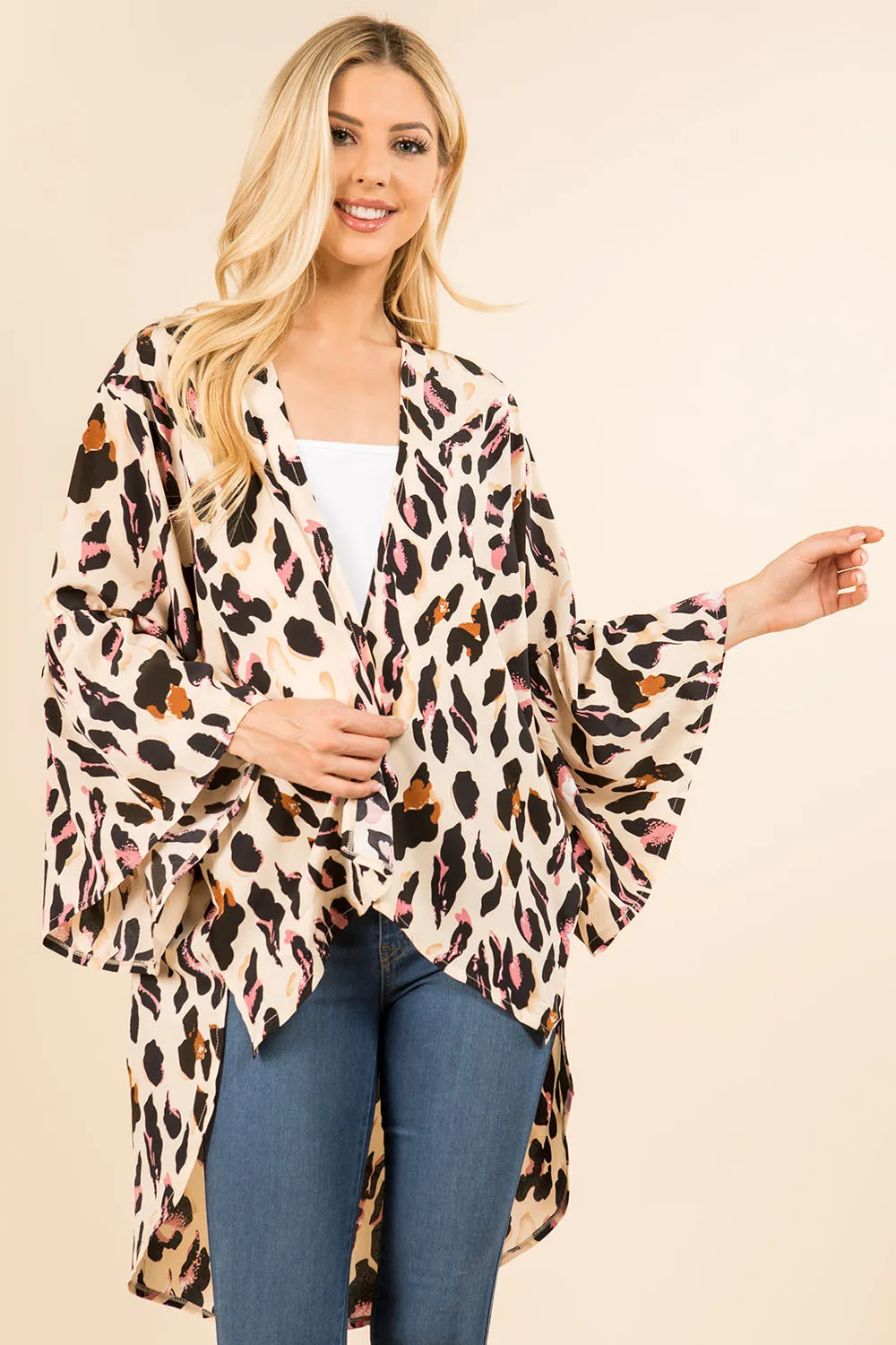 KP-3102 leopard kimono with bellbottom sleeves