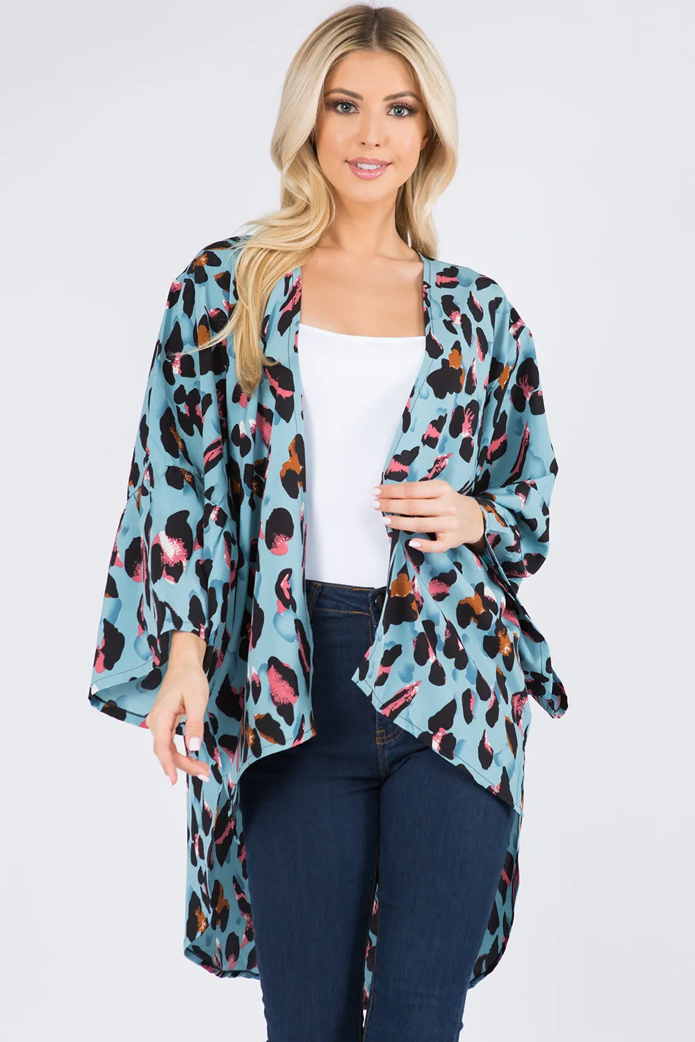 KP-3102 leopard kimono with bellbottom sleeves