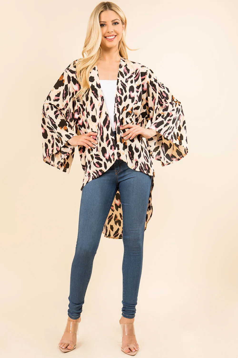 KP-3102 leopard kimono with bellbottom sleeves