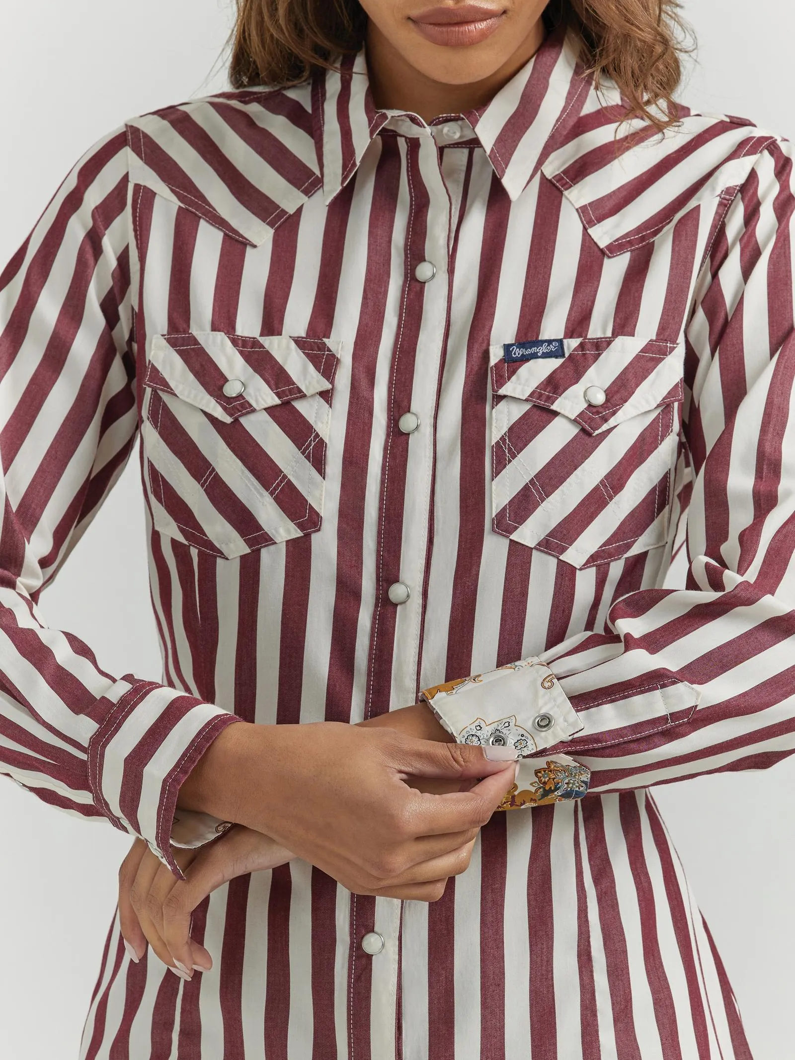 Ladies Wrangler Western Dress Snap Shirt Red/White - 112353111