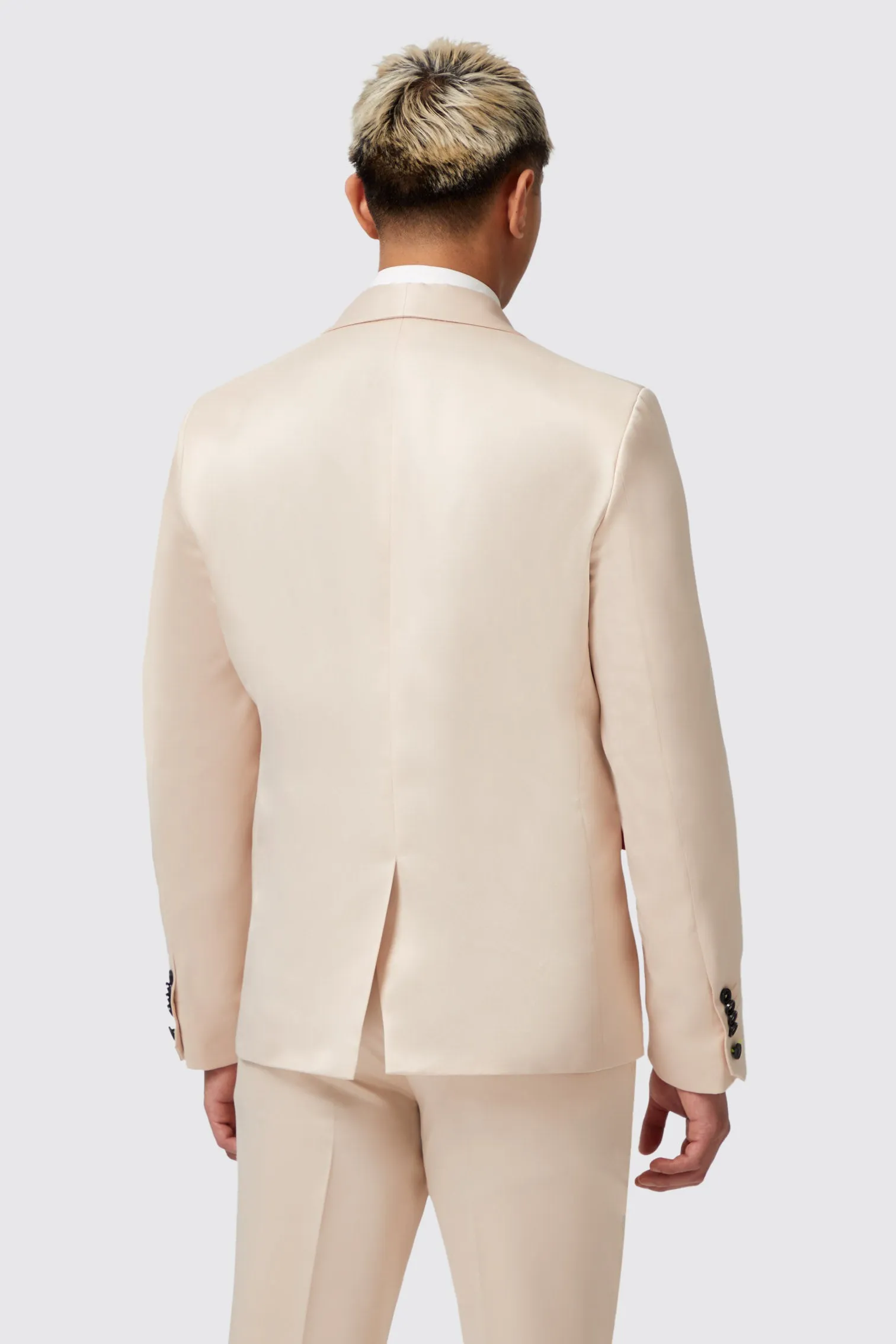 Lewis Skinny Fit Double Breasted Beige Sateen Jacket