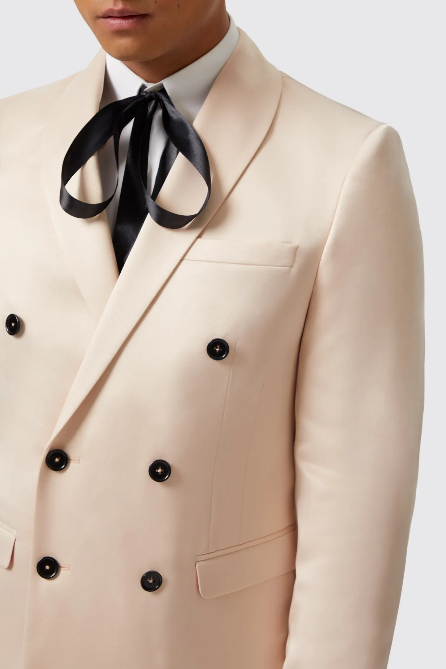 Lewis Skinny Fit Double Breasted Beige Sateen Jacket