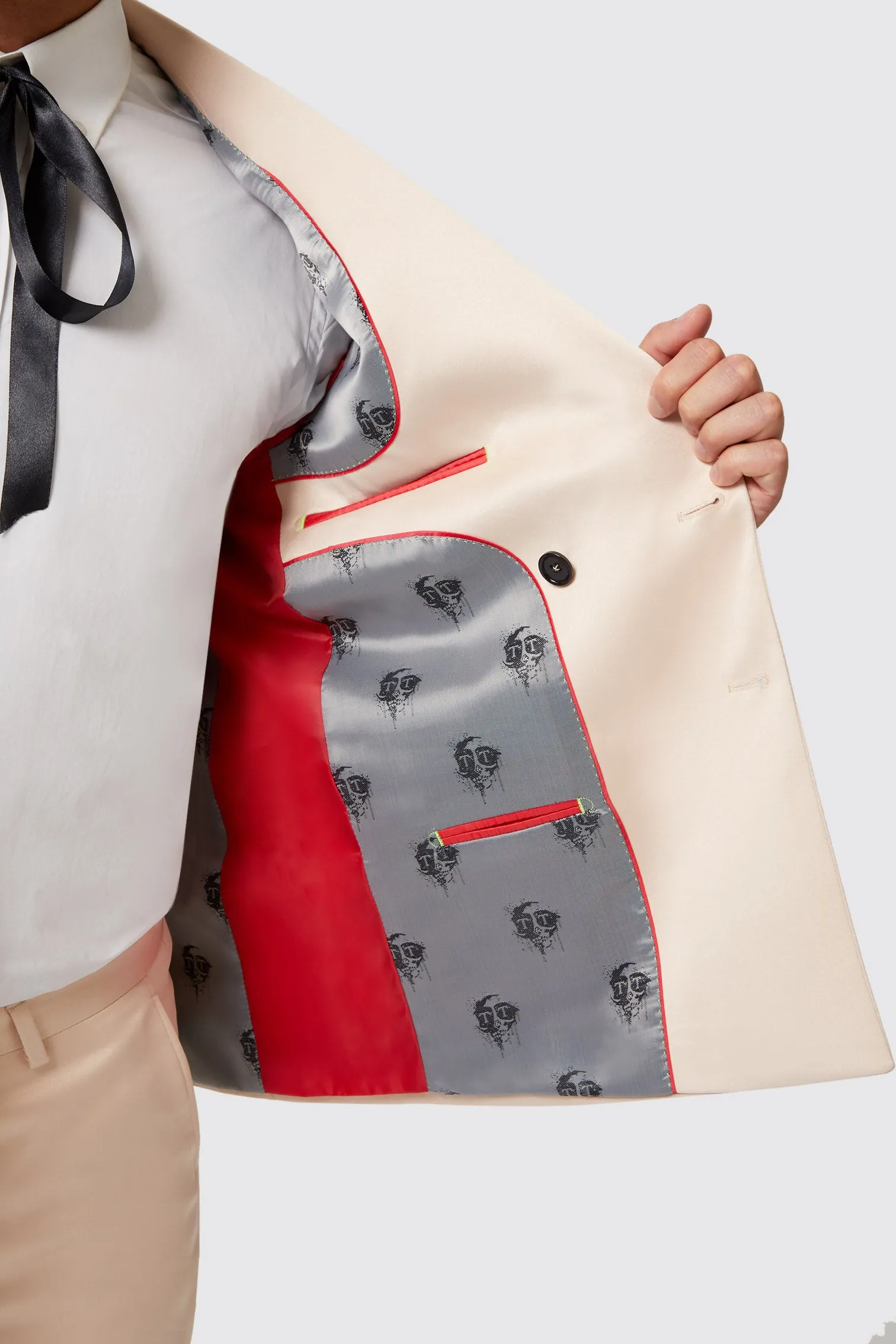 Lewis Skinny Fit Double Breasted Beige Sateen Jacket