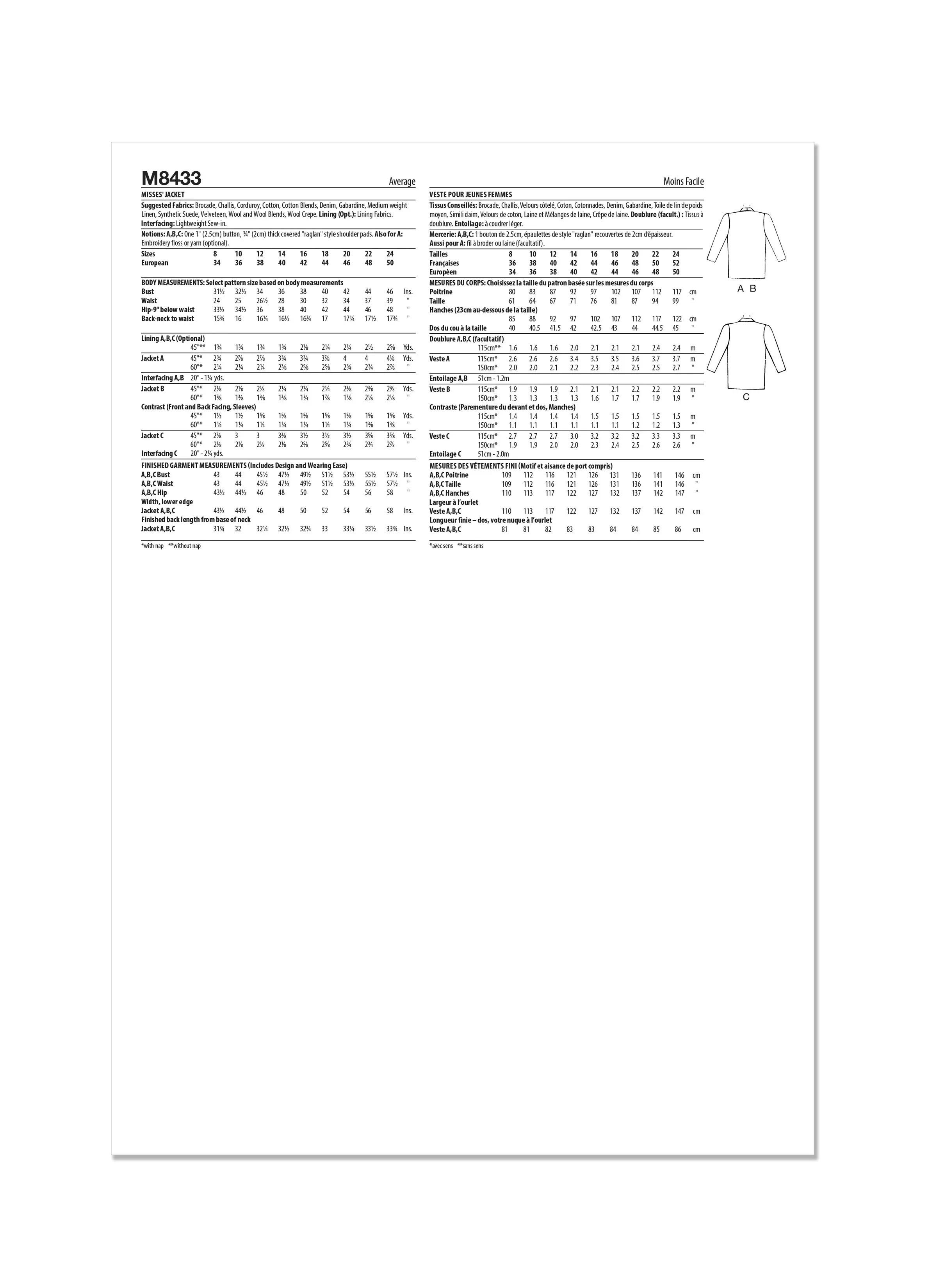 McCall's sewing pattern M8433 Misses' Jacket
