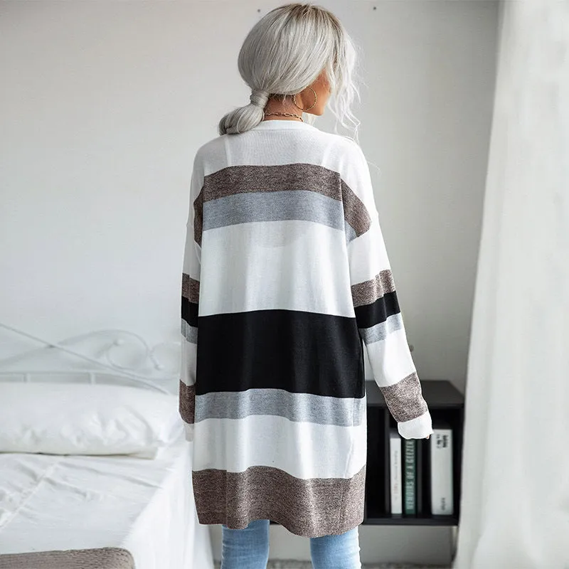 METAVERSMALL New 2023 Spring and Autumn New Women's Clothing Thin Color-matching Striped Sweater Casual Home Air Conditioning Cardigan