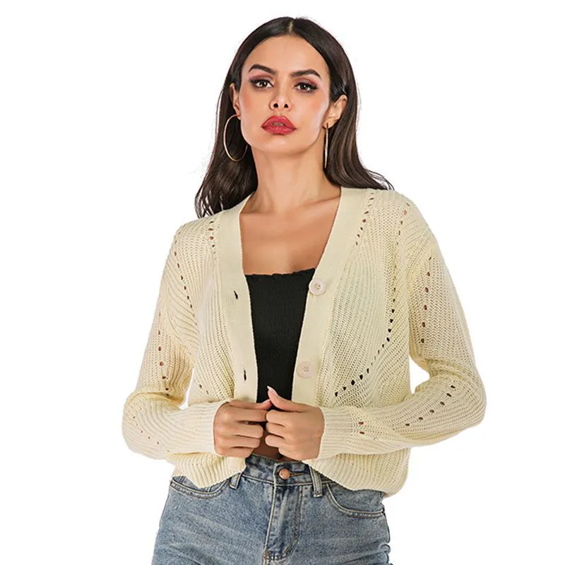 METAVERSMALL New  Europe, America, Autumn and Winter Hot Trade New Hollow Cardigan Lazy Wind Women's Sweater Women's Wear Knitted Sweater