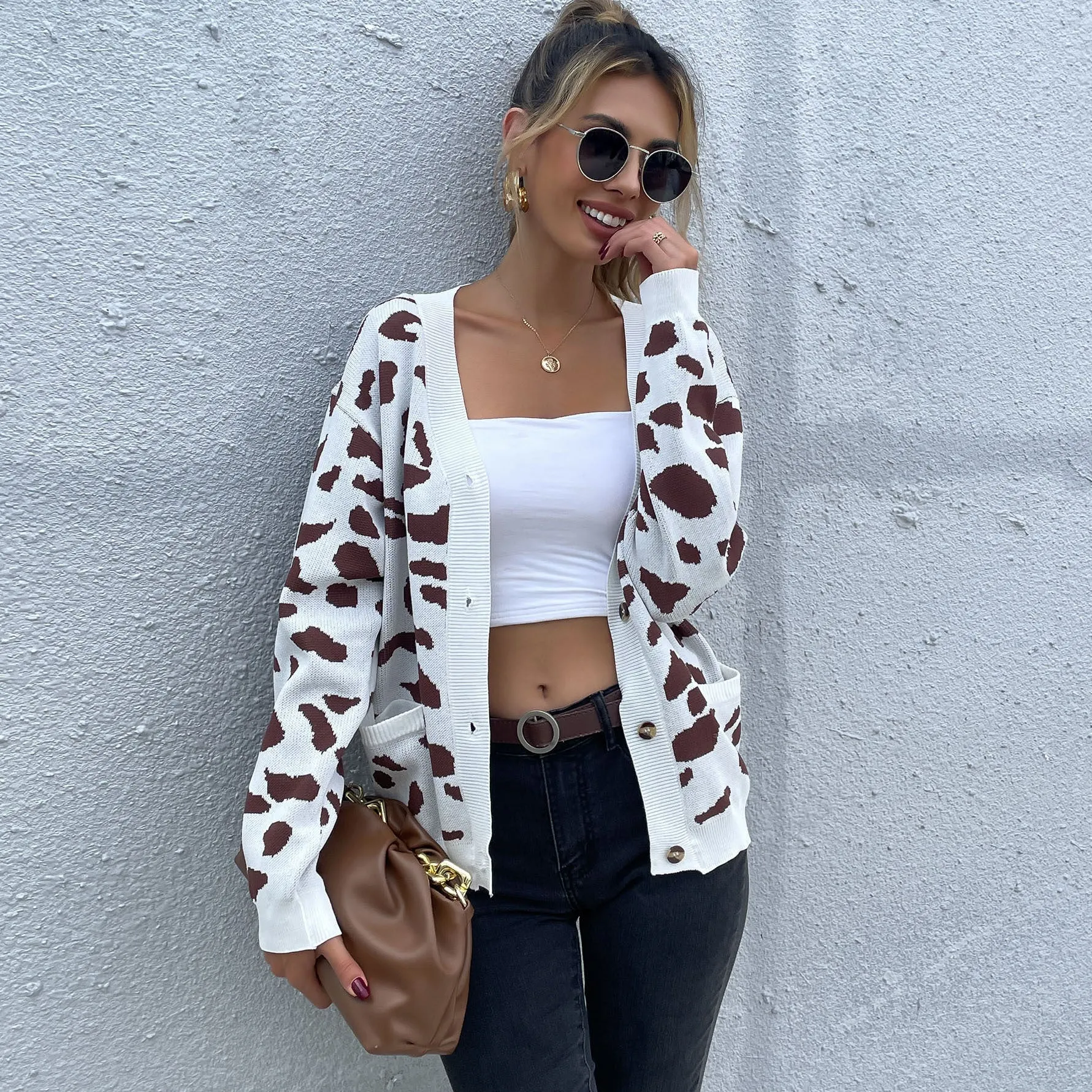 METAVERSMALL New Hot Trade Women's Clothing New Autumn New 2025 Cardigan Leopard Jacquard Knitted Sweater Jacket