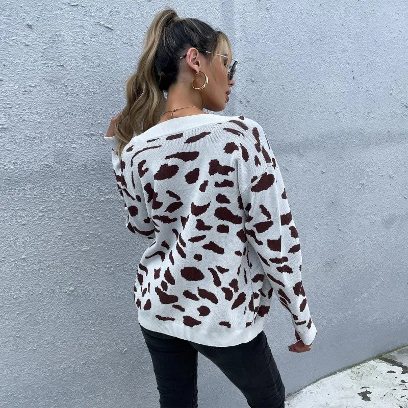 METAVERSMALL New Hot Trade Women's Clothing New Autumn New 2025 Cardigan Leopard Jacquard Knitted Sweater Jacket