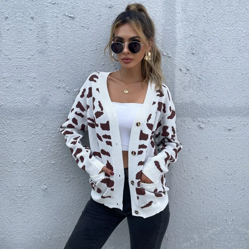 METAVERSMALL New Hot Trade Women's Clothing New Autumn New 2025 Cardigan Leopard Jacquard Knitted Sweater Jacket