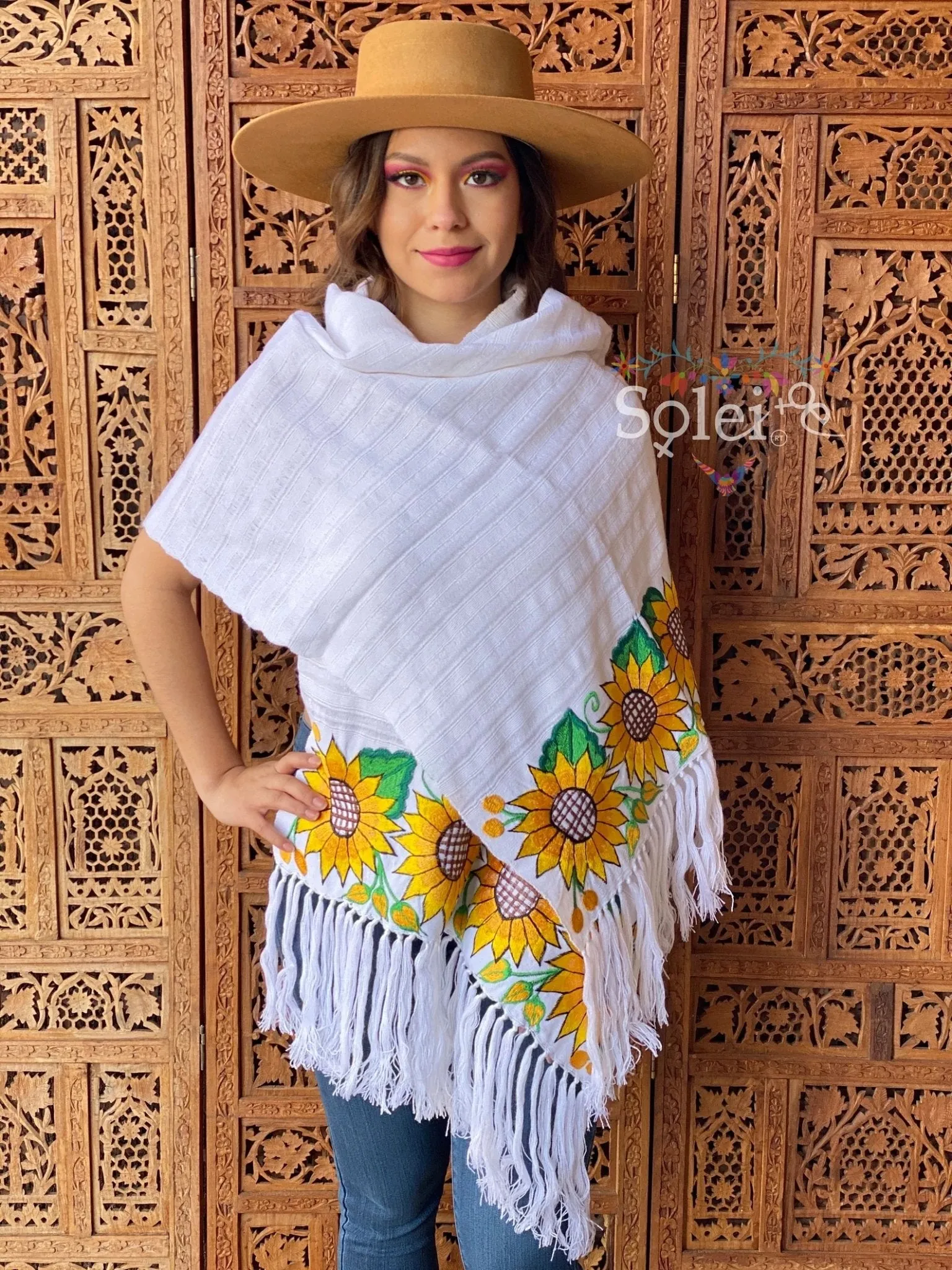 Mexican Traditional Embroidered Shawl. Rebozo Girasoles
