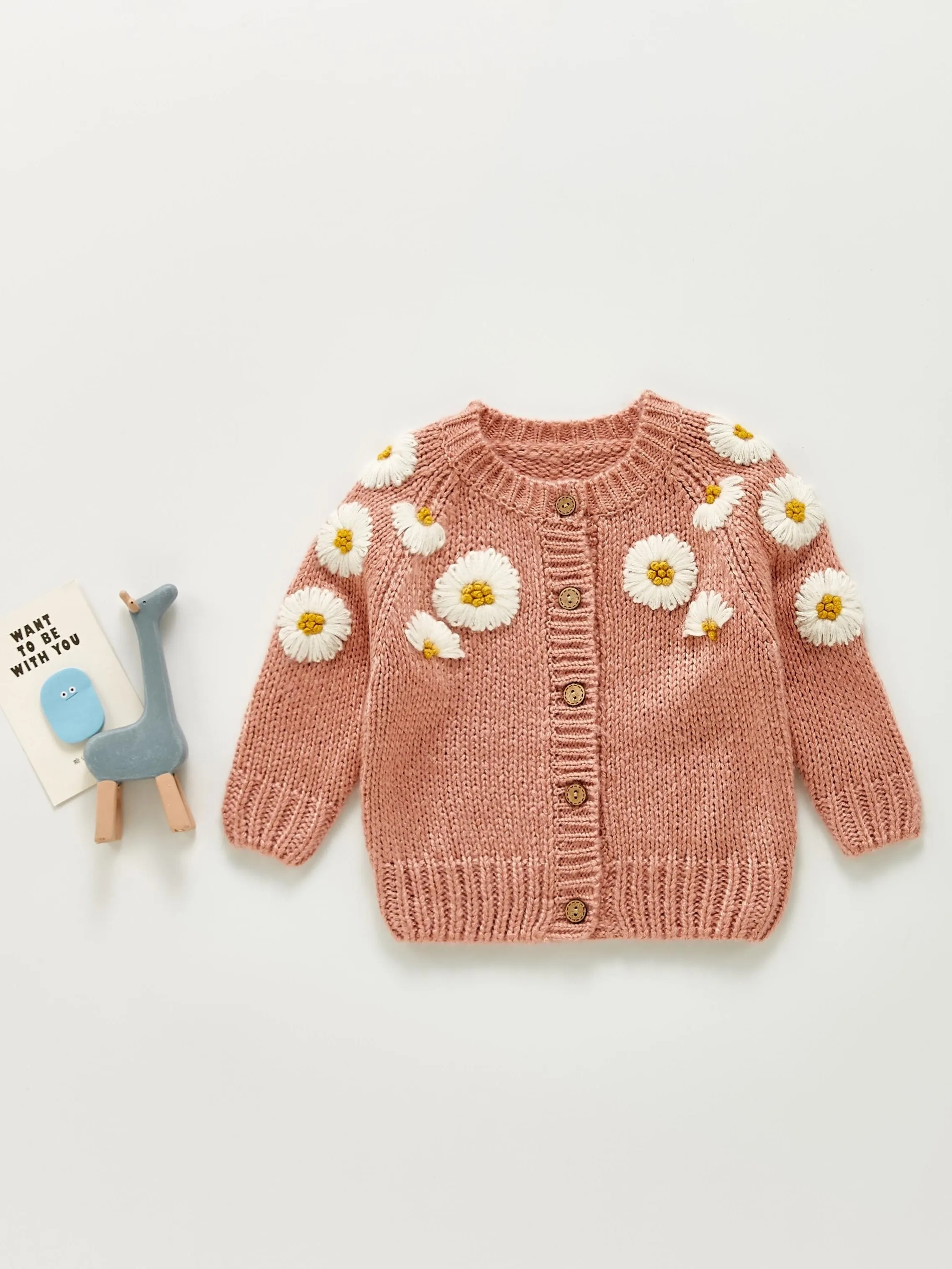 Newborn Baby Girls Knit Cardigan Sweater, Infant Button Down Sweater, Daisy Print Top Baby Clothes