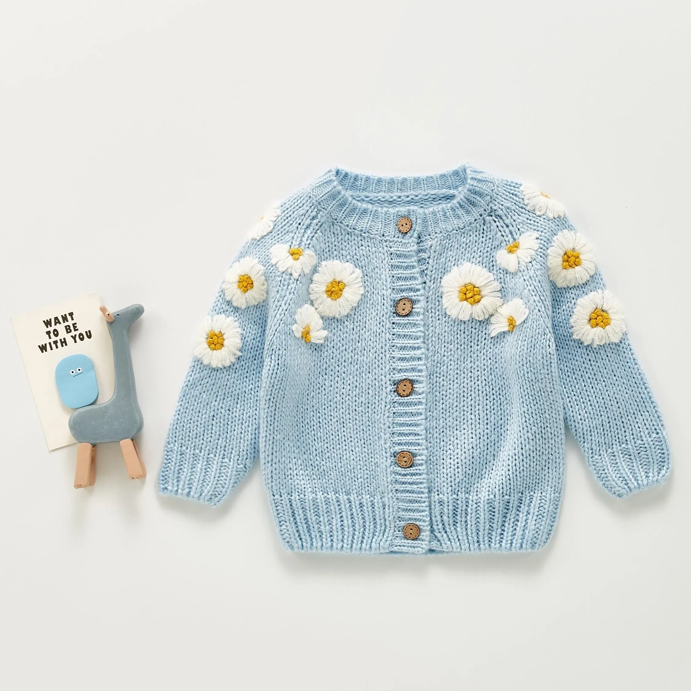 Newborn Baby Girls Knit Cardigan Sweater, Infant Button Down Sweater, Daisy Print Top Baby Clothes