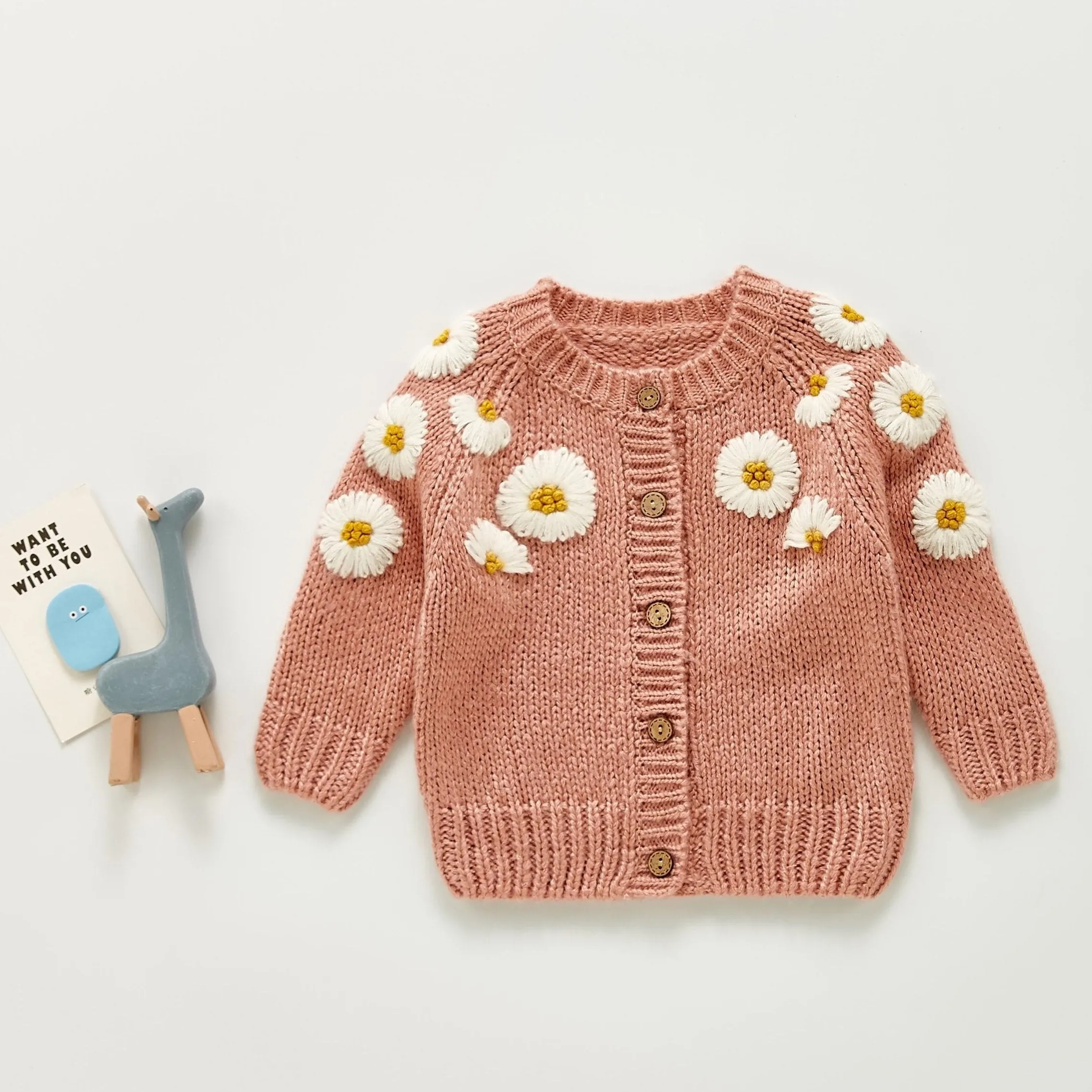 Newborn Baby Girls Knit Cardigan Sweater, Infant Button Down Sweater, Daisy Print Top Baby Clothes