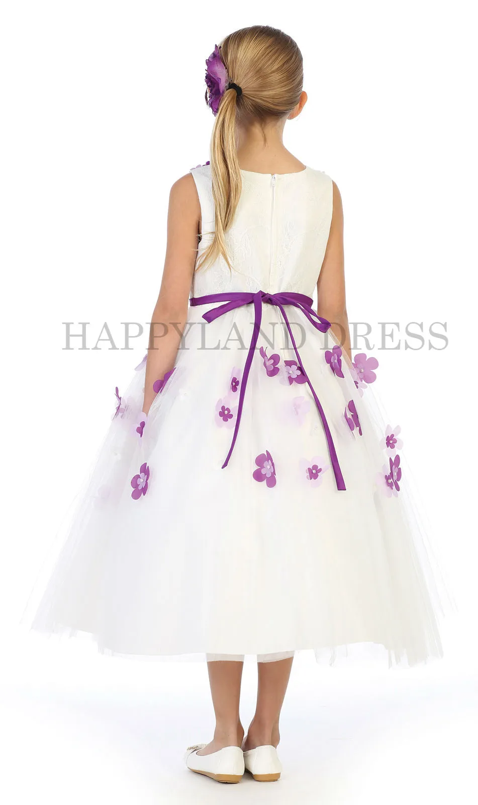 Off-White and 3D Purple Flower Dress D0802