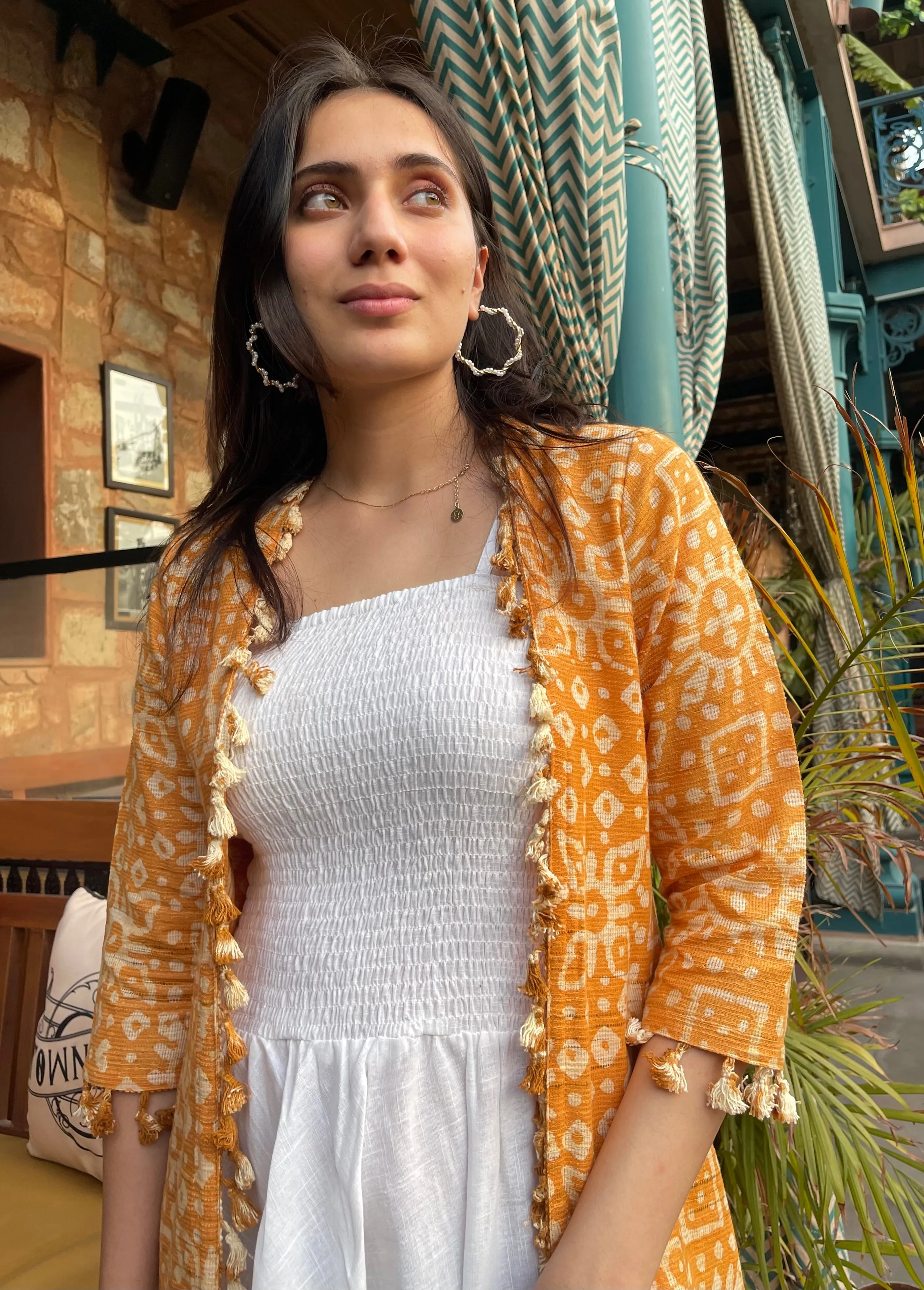 Orange And White Maxi Dress Jacket