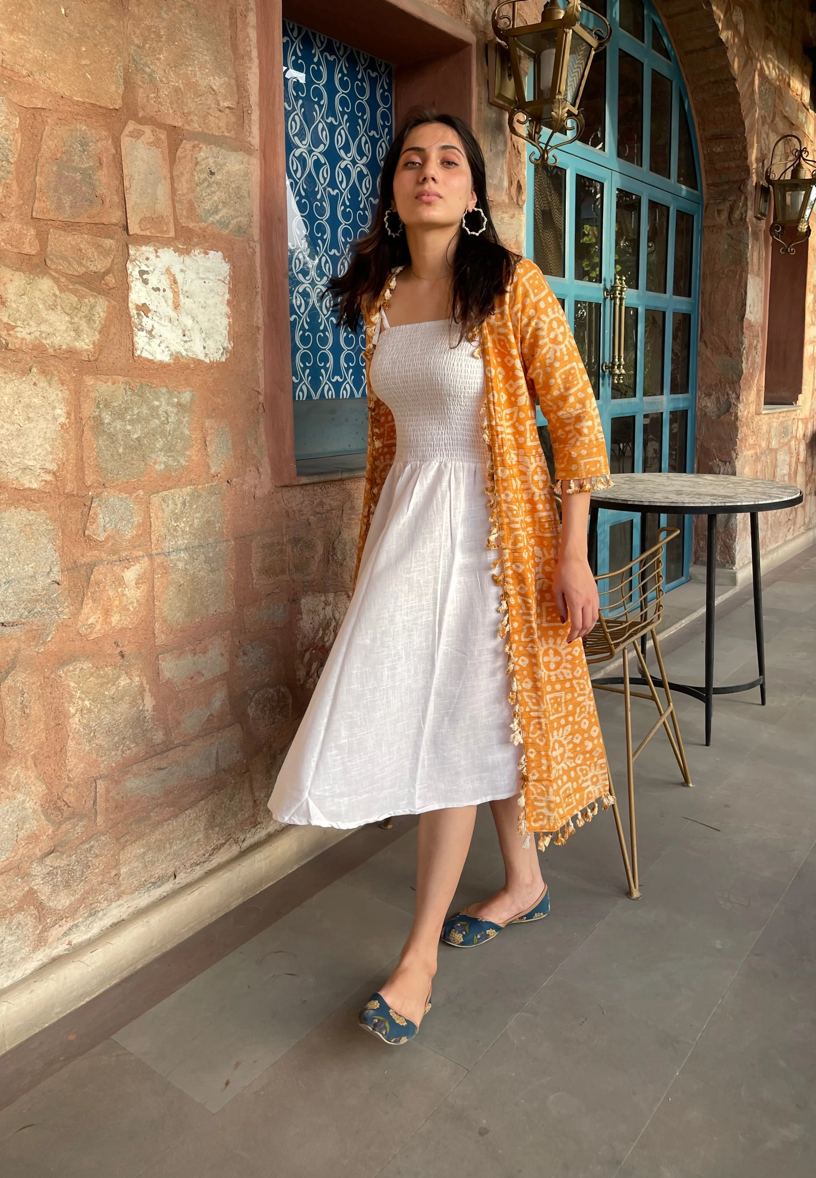 Orange And White Maxi Dress Jacket