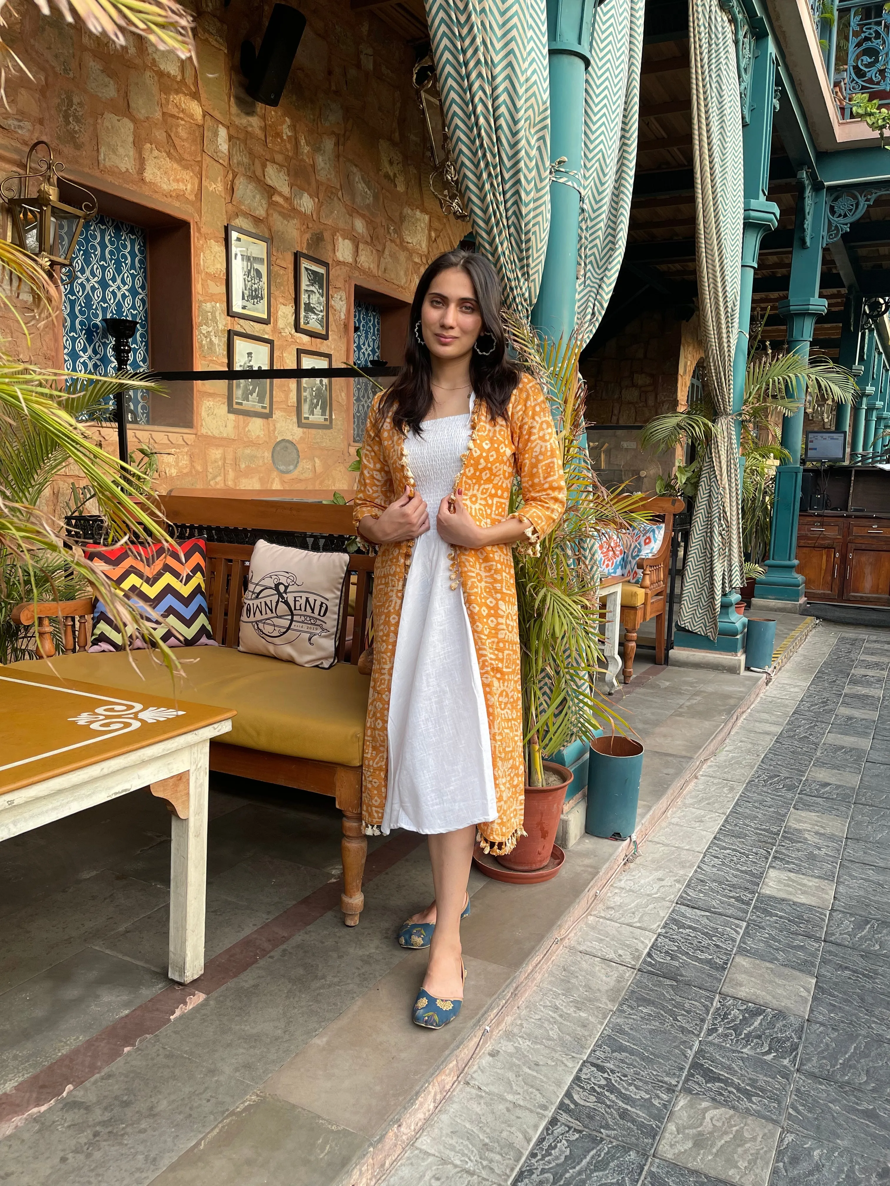 Orange And White Maxi Dress Jacket