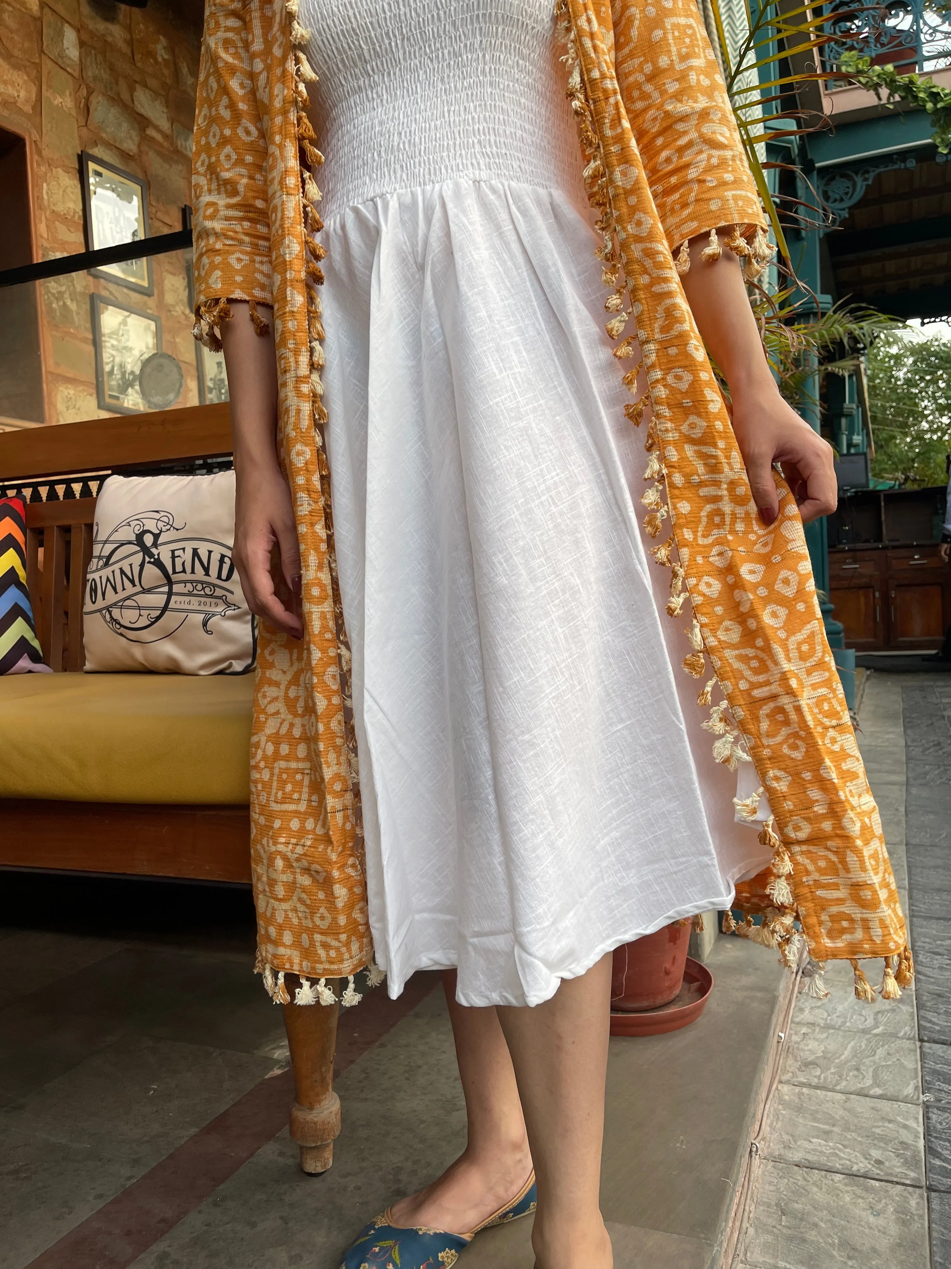 Orange And White Maxi Dress Jacket