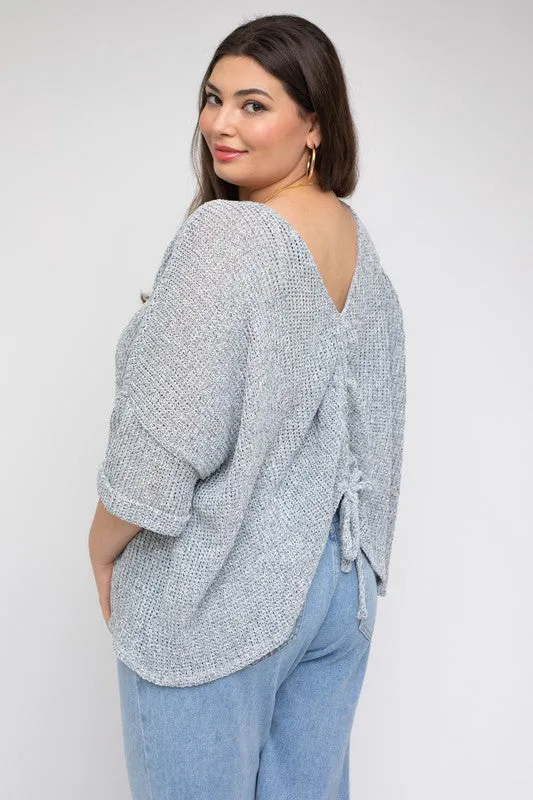 Plus Size Back Ruched Drawstring Knitted Top
