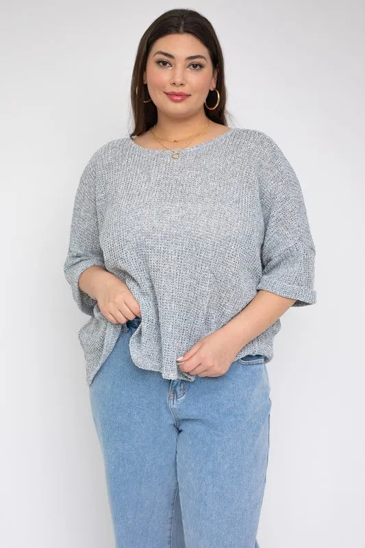 Plus Size Back Ruched Drawstring Knitted Top