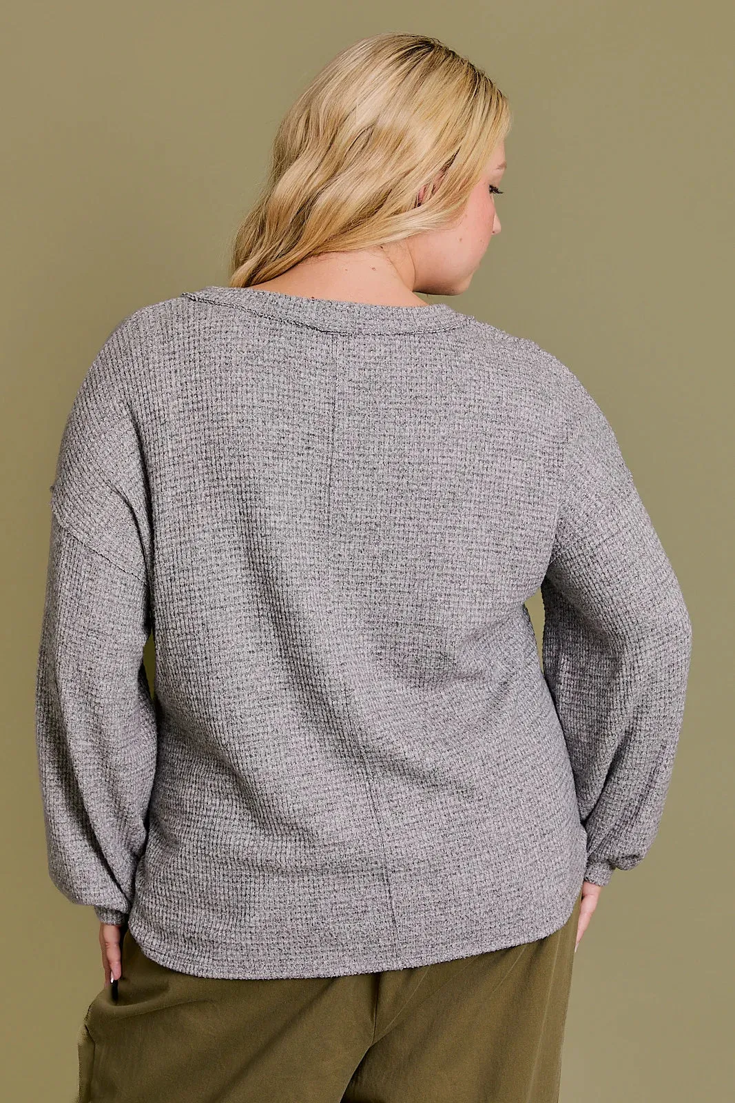 Plus Size Long Sleeve Twisted Side Waffle Knit Top