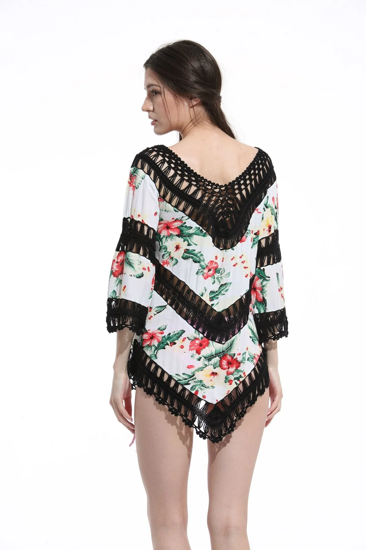 Print Lace Pullover Beach Swimwear Tops Bikini Cover Up