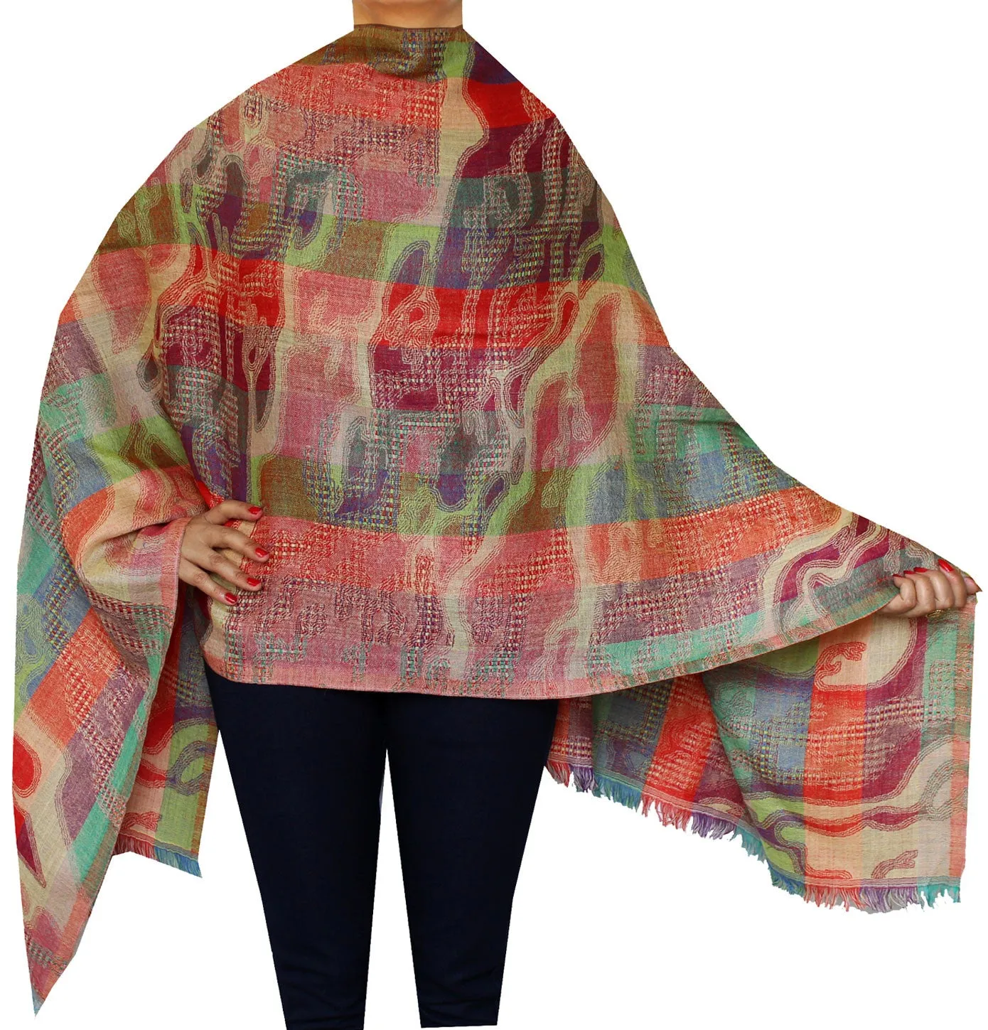 Pure Wool Jamawar Shawl Scarves Womens Indian Clothing (76 x 28 inches)