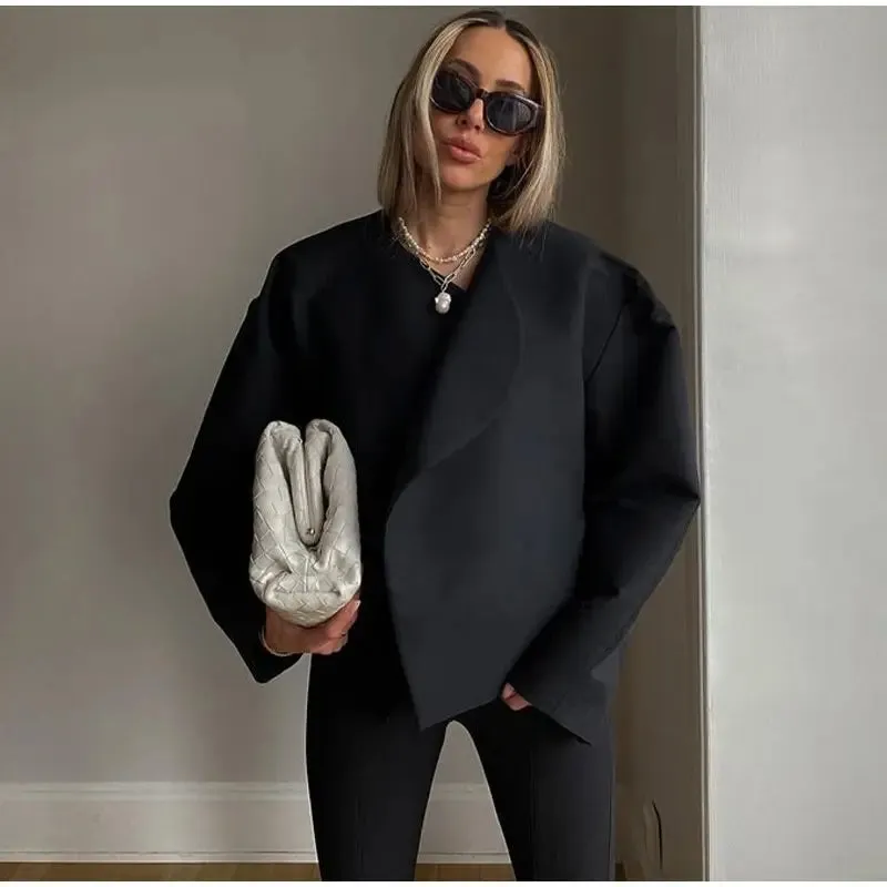 Purpdrank - Casual Warm Wool Cropped Coat Women Fashion V-neck Long Sleeve Coats Winter Female High Street Woolen Short Cardigan Jacket 2023