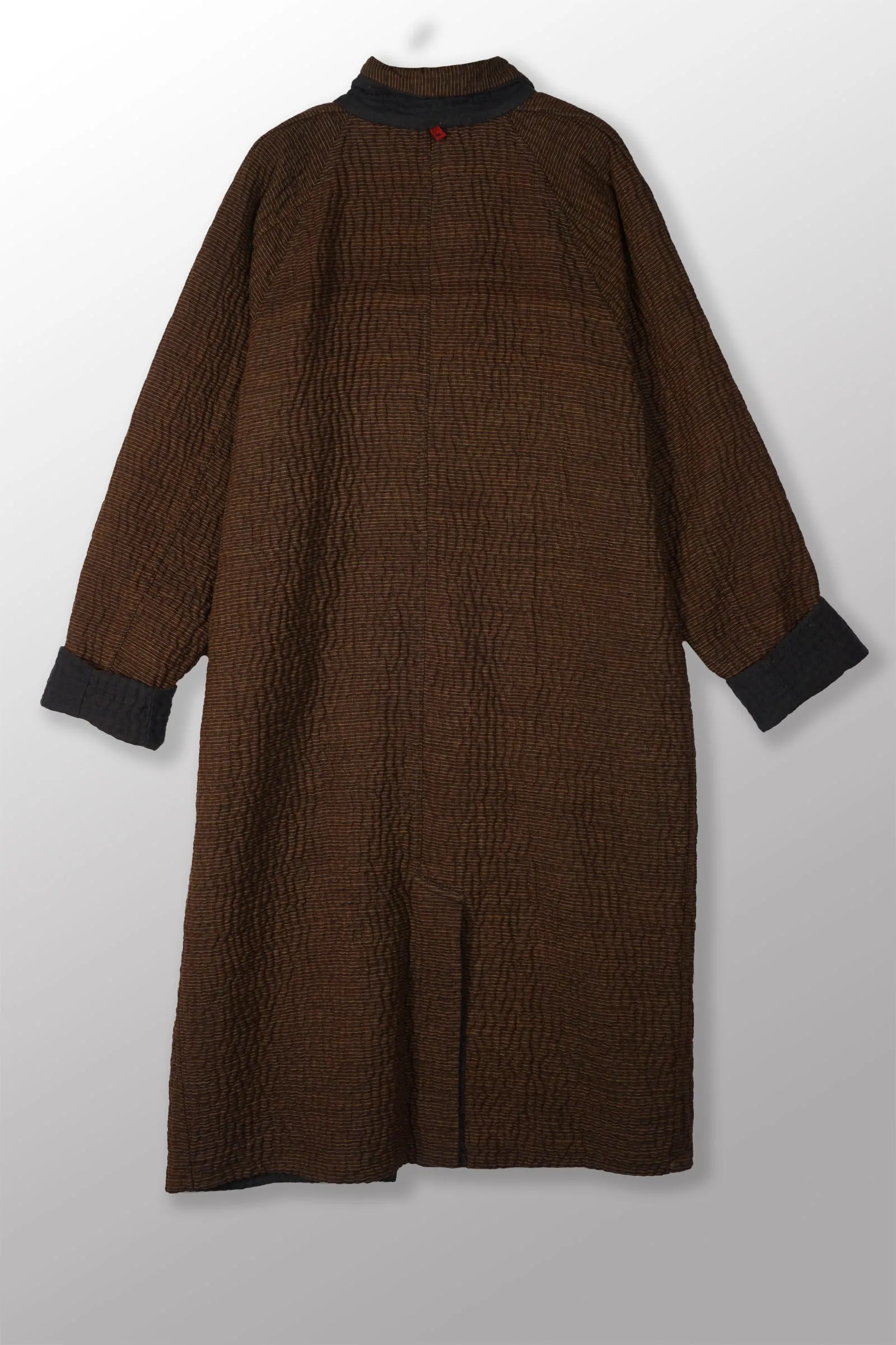 QUILTED VINTAGE COTTON WITH FLANNEL KANTHA RAGLAN SLEEVE COAT - fq5337-blk -