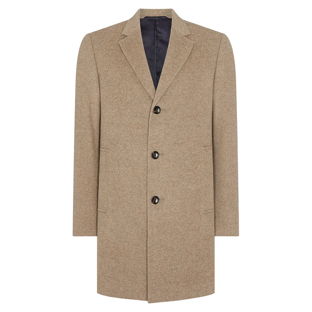 Remus Uomo Slim Fit Wool-Rich Overcoat - Taupe