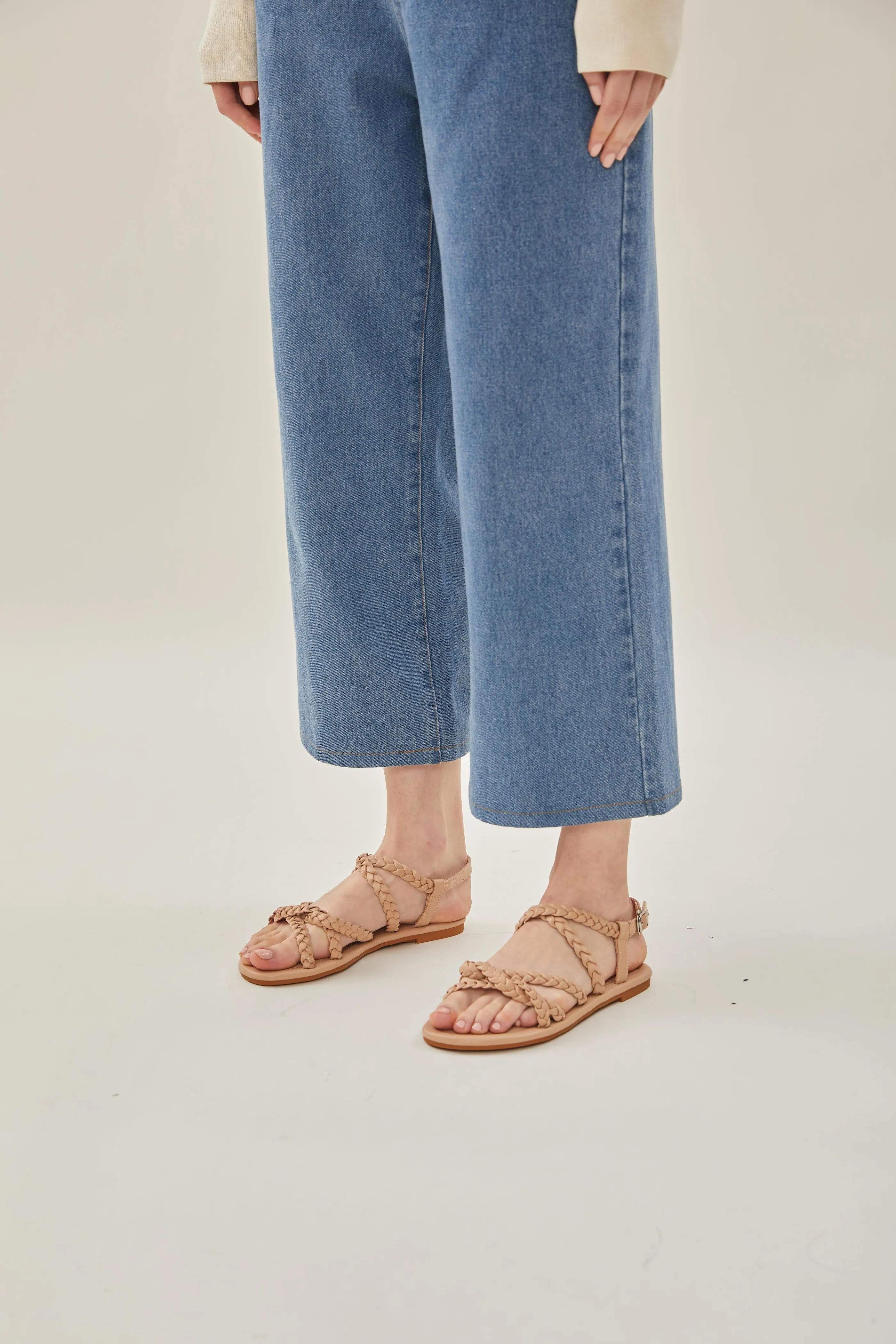 Roma Pleated Sandals in Beige