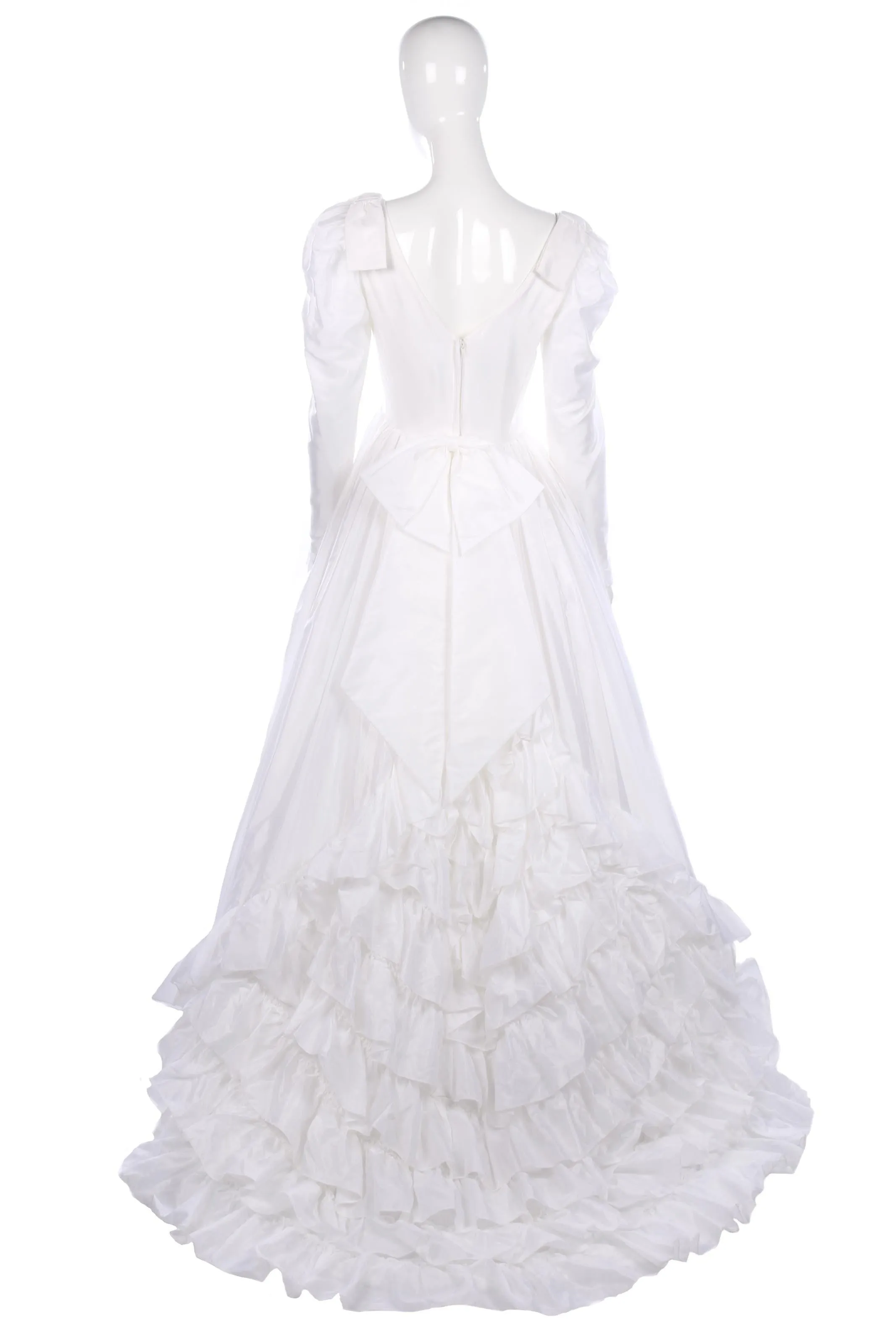 Ronald Joyce white wedding dress with ruffle train