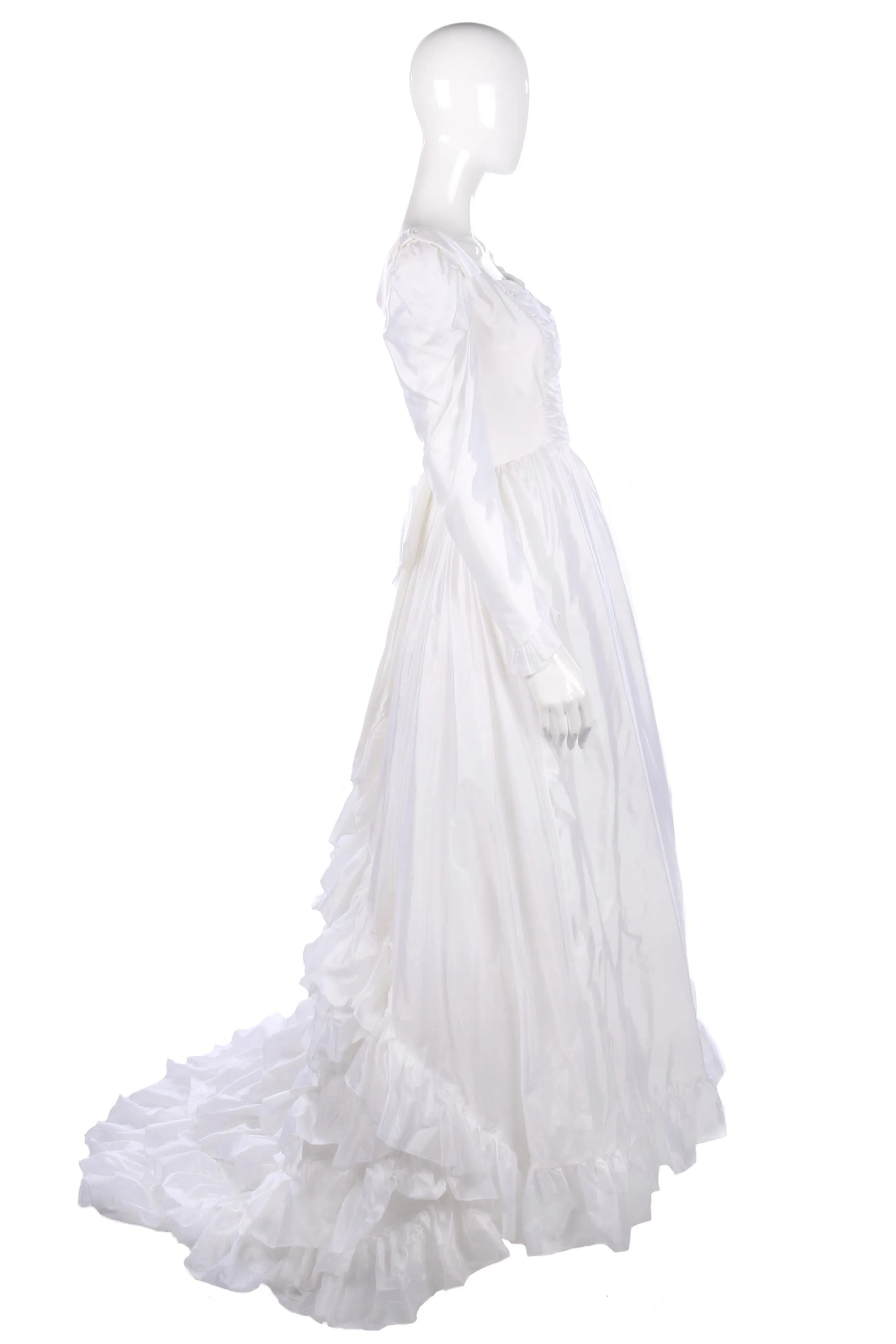 Ronald Joyce white wedding dress with ruffle train