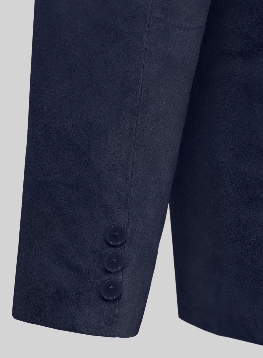 Royal Blue Suede Leather Pea Coat