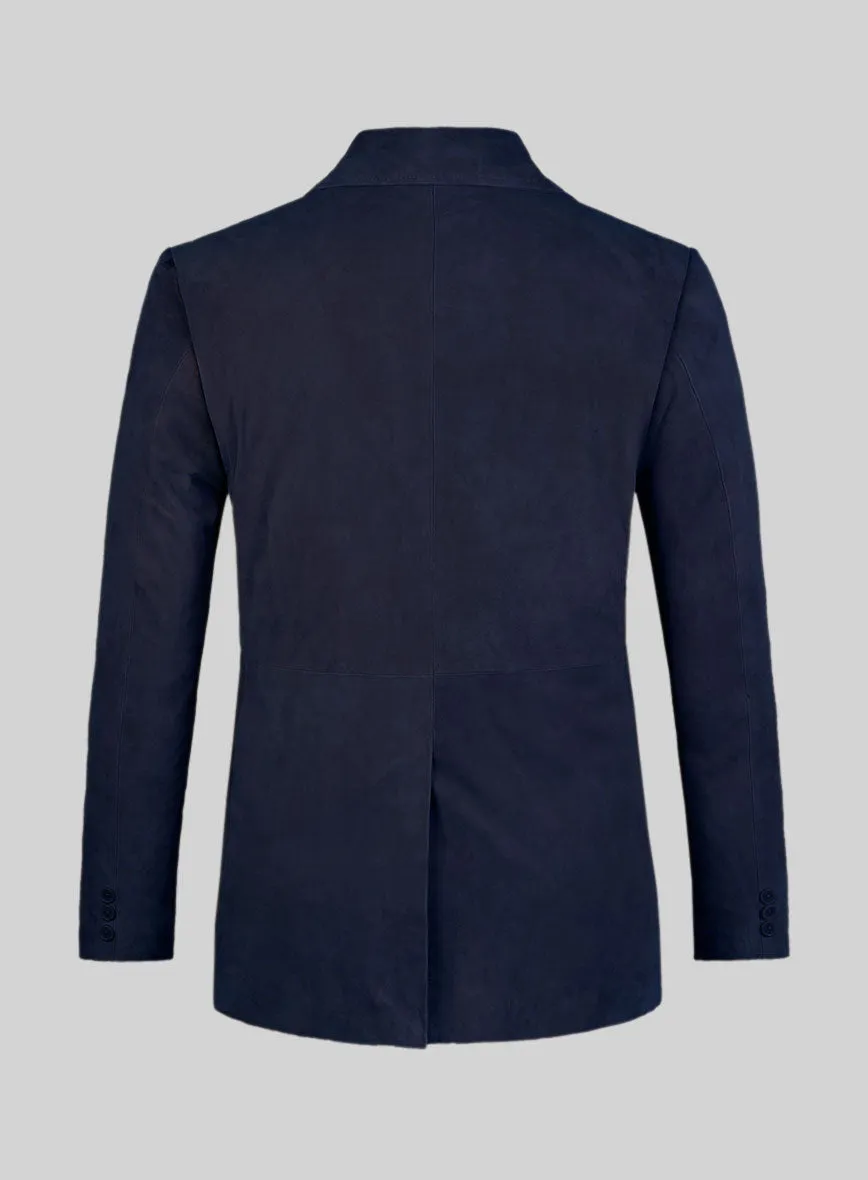 Royal Blue Suede Leather Pea Coat