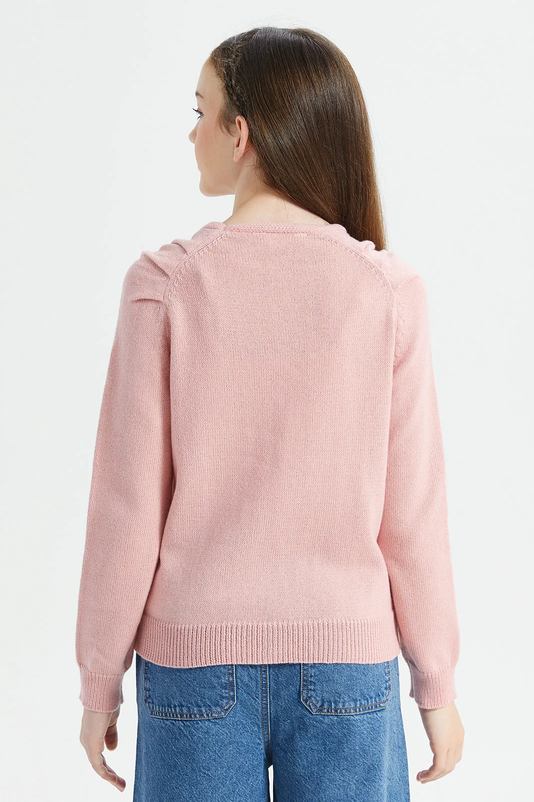 Senior Girls Pink Long-Sleeved Sweater