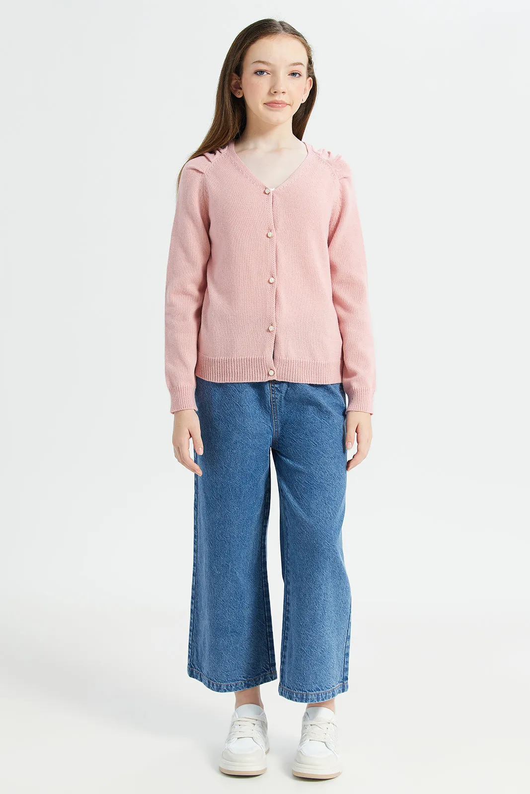 Senior Girls Pink Long-Sleeved Sweater