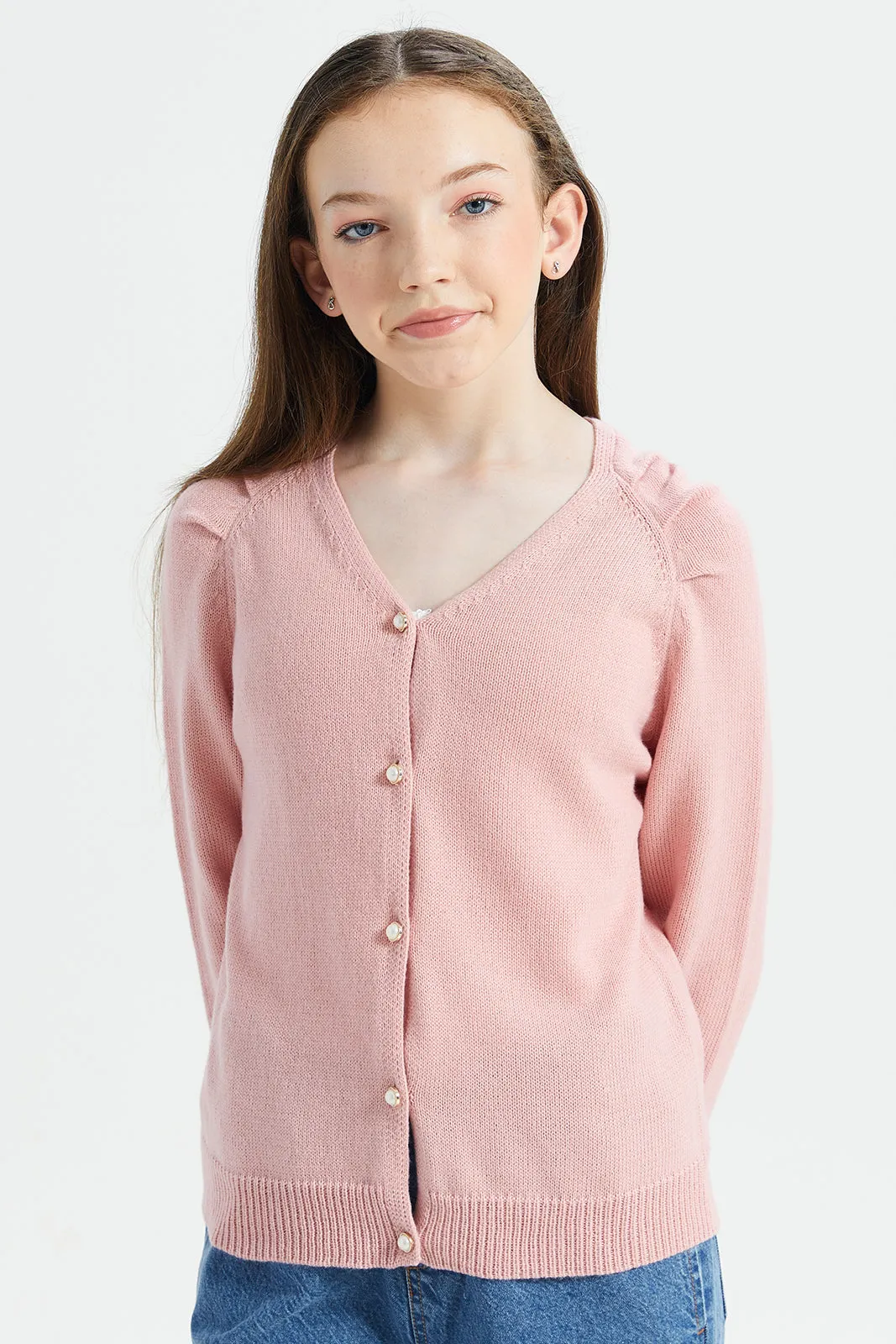 Senior Girls Pink Long-Sleeved Sweater