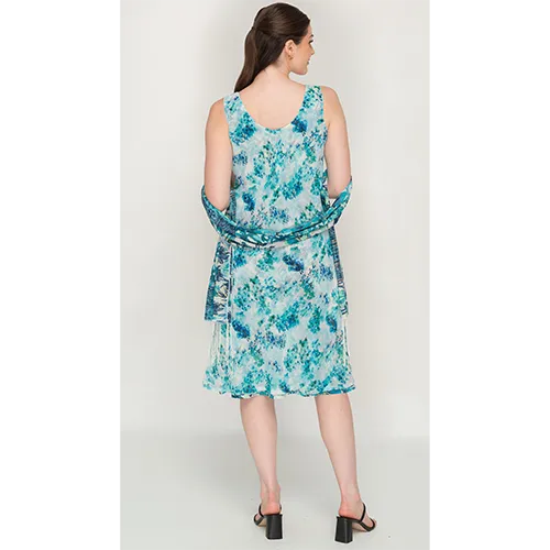 Sleeve Less Semi Long Blue Printed 2 in 1 Reversible Dress For Women